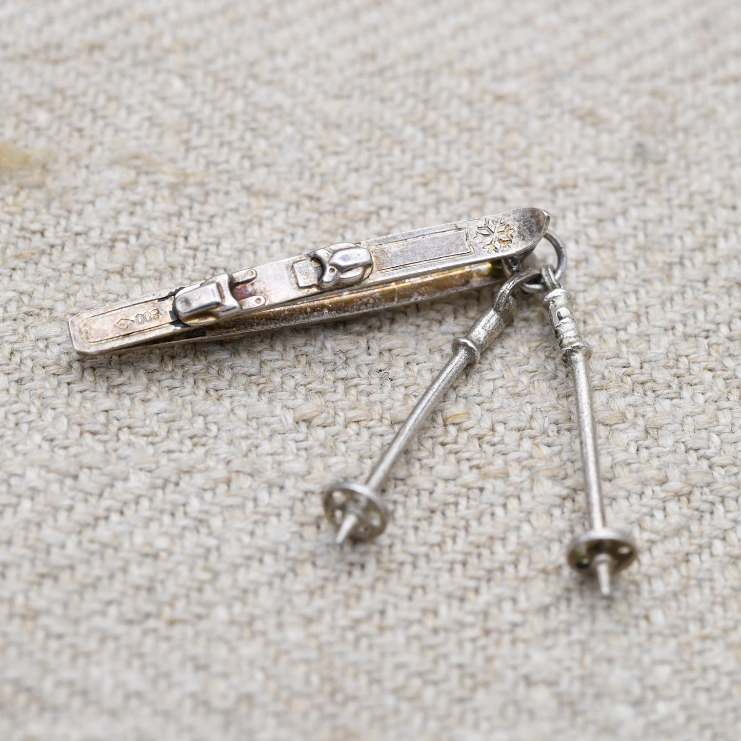 Vintage Silver Skiing Charm Pendant - Ski Pole | Skiing | Winter | Snow Sports | Gift for Charm Bracelet