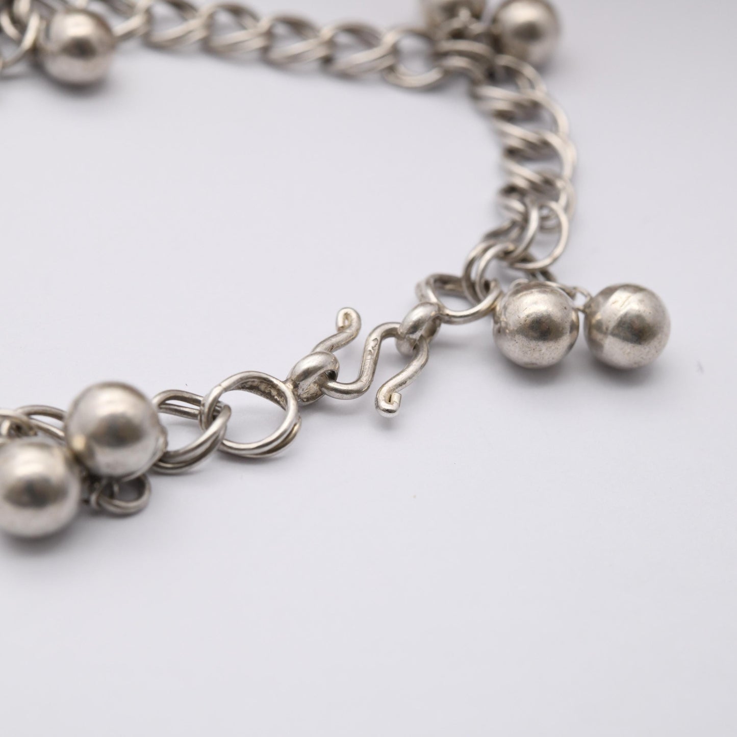Vintage Sterling Silver Ball Chain Bracelet - Double Rounded Curb Links | Charm Bracelet