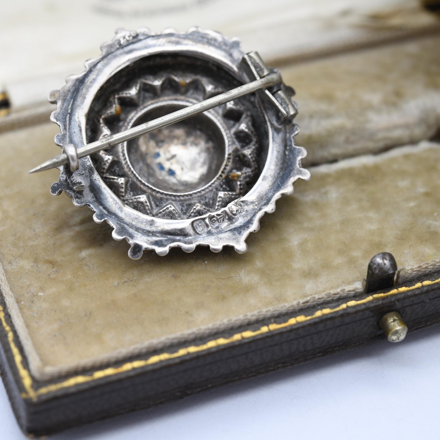 Antique Victorian Sterling Silver Dome Brooch 1882 - Victorian Etruscan Revival | Textured Circle with Granulation