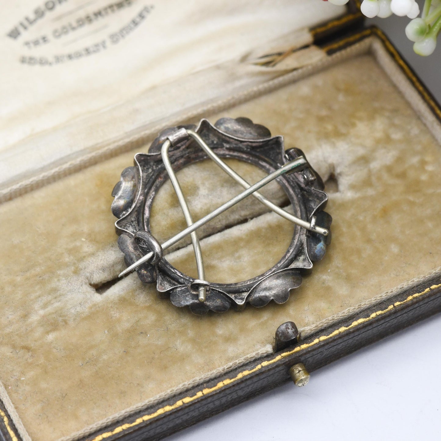 Antique Victorian Sterling Silver Coin Mount Brooch c. 1880s - Hand Engraved Border | Textured Circle with Granulation | for Silver Shilling