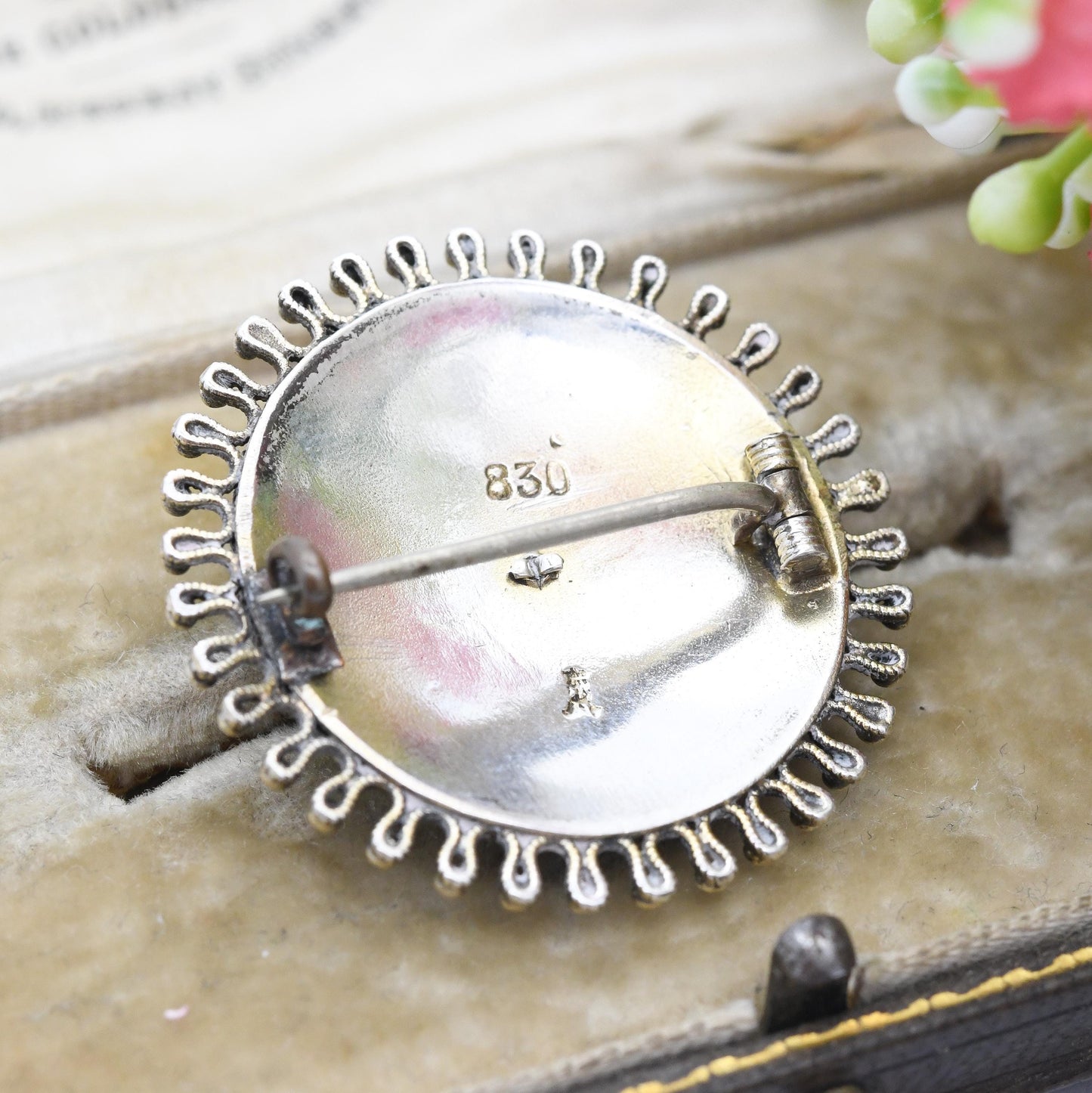 Antique Norwegian Silver Champlevé Enamel Brooch c. 1910s - Domed Circle Shape | Collectable Edwardian Era Scandinavian Silver Jewellery