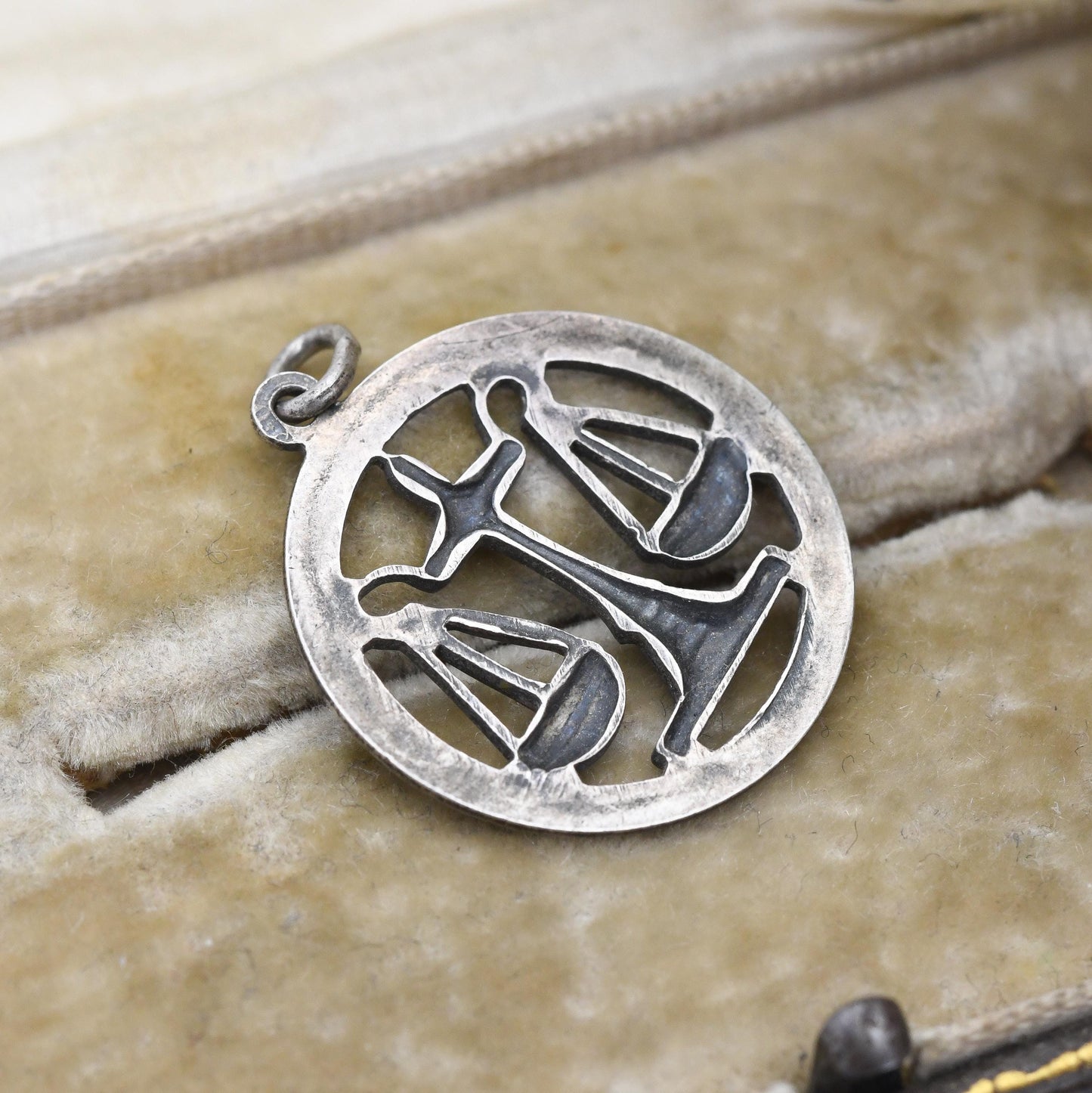 Vintage Silver Libra Pendant - Openwork Traditional Scales Astrological Zodiac Star Sign Symbol Mid-Century September October Birthday Gift