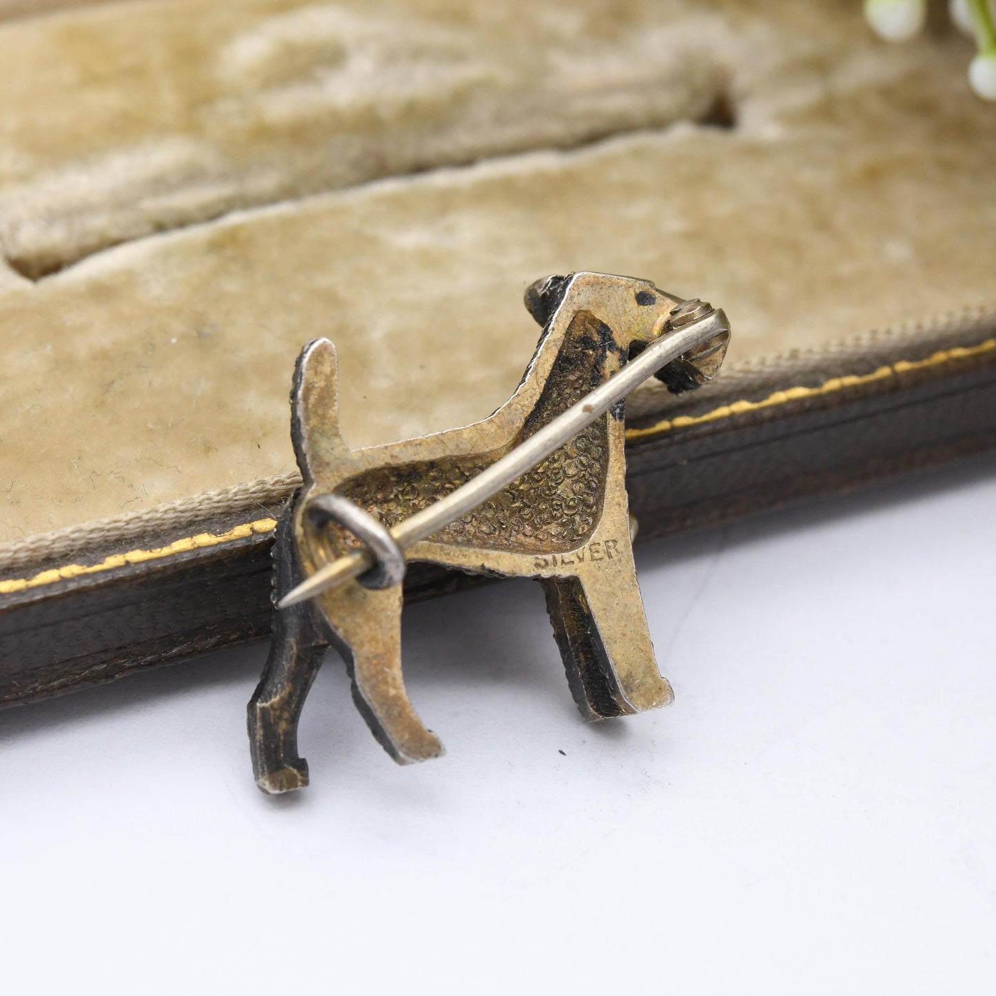 Antique Sterling Silver Terrier Dog Brooch c. 1910 - Edwardian Era 3D Animal Jewellery | Textured Fur | Welsh Airedale Terrier