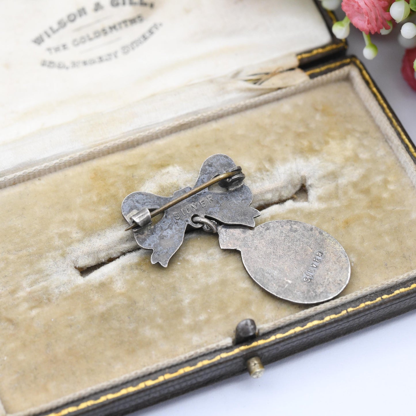 Antique Royal Corps of Signals Sweetheart Brooch Sterling Silver - Blue Enamel | British Army Collectable Memorabilia