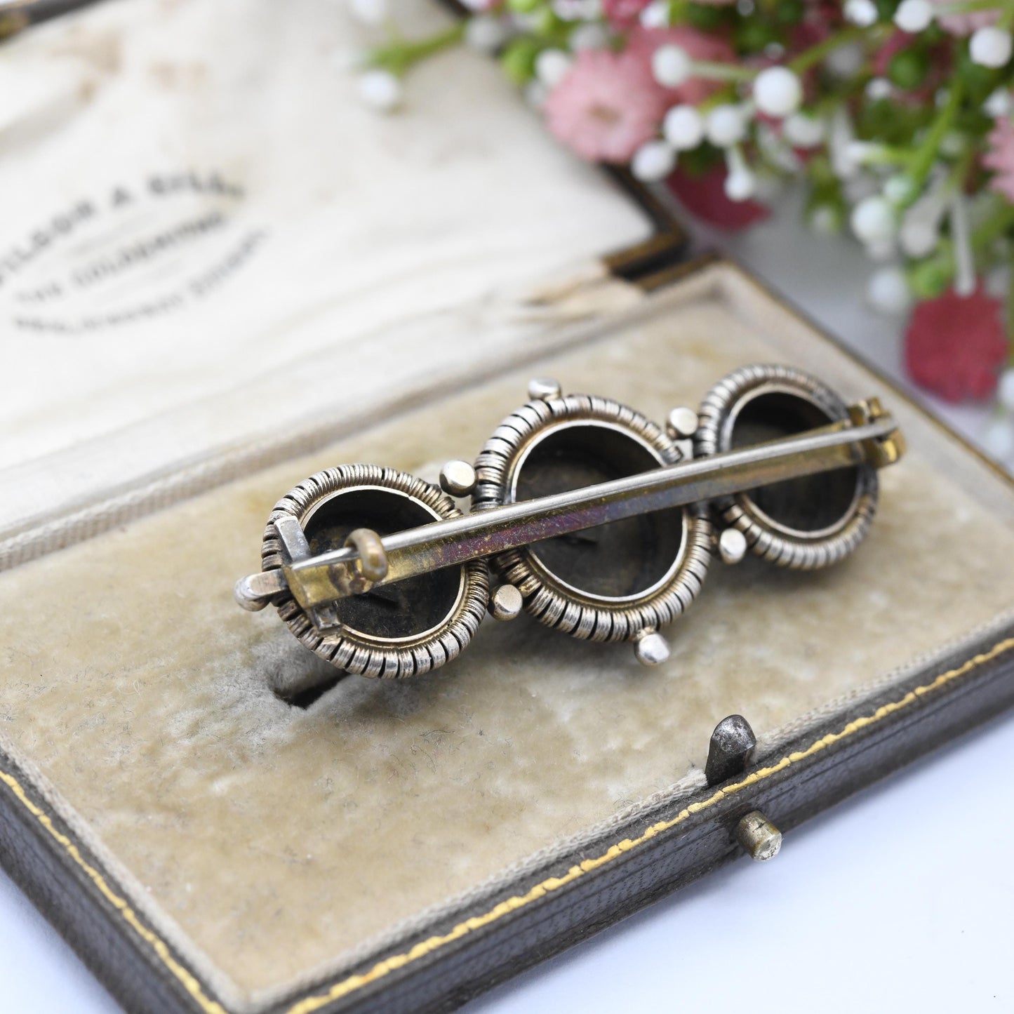 Antique Norwegian Silver Champlevé Enamel Brooch c. 1910s - Three Ball Bar Brooch Ornate Detail Edwardian Era Scandinavian Silver Jewellery
