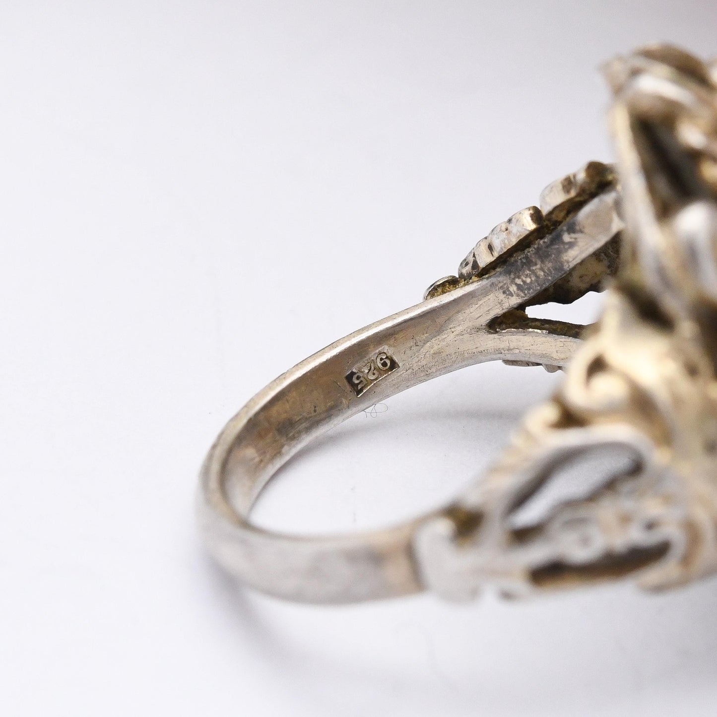 Antique Austro-Hungarian Sterling Silver Turquoise Ring c. 1900 - Ornate Statement Dress Ring | UK Size - O | US Size - 7 1/2