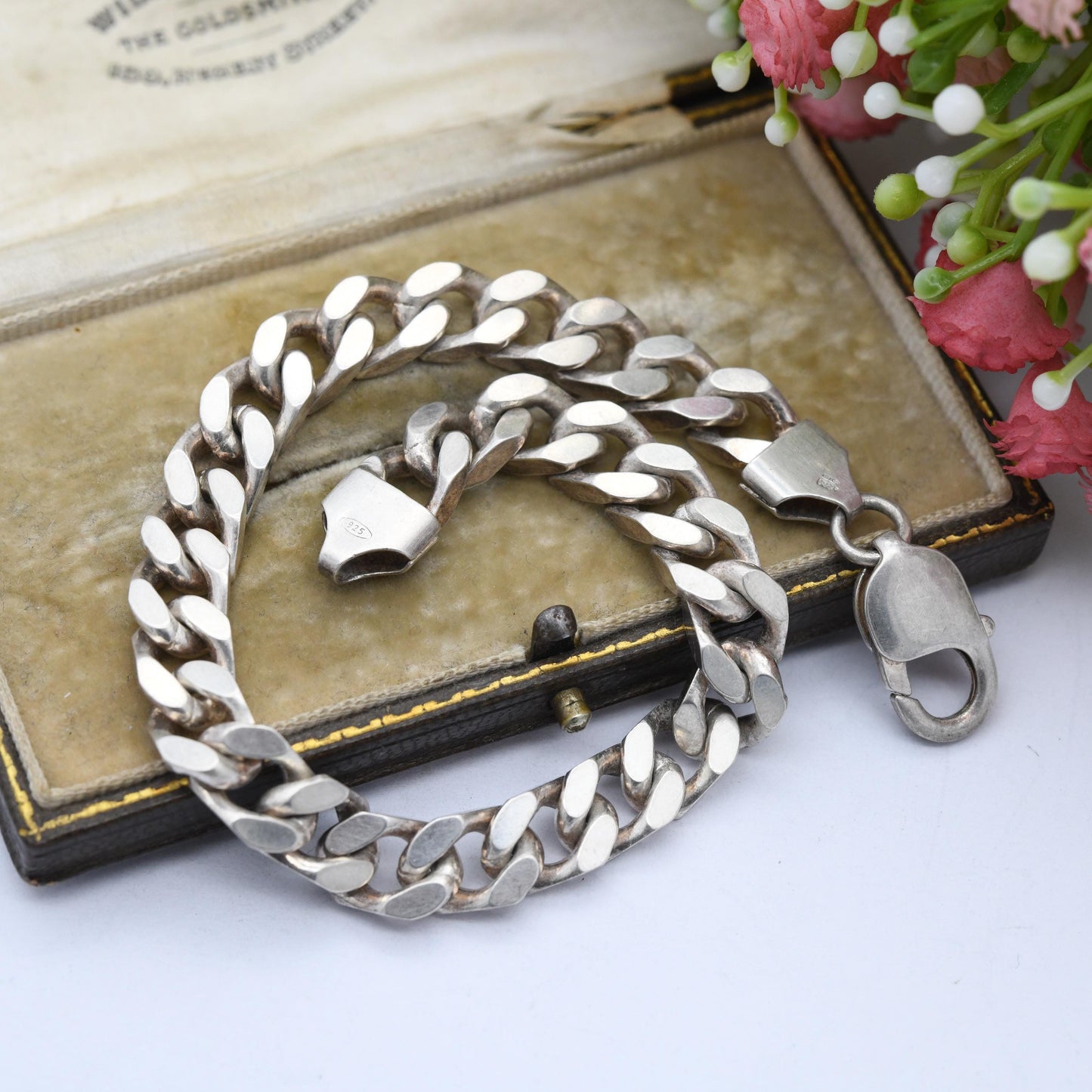 Chunky Vintage Sterling Silver Curb Link Chain Bracelet - Large Curb Bracelet | Gift for Boyfriend | Gift for Brother