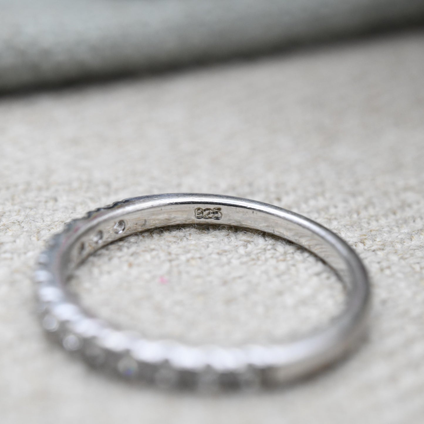 Vintage Sterling Silver DQCZ Half Eternity Ring - Clear Stone Eternity Band | UK Size - O | US Size - 7 1/4