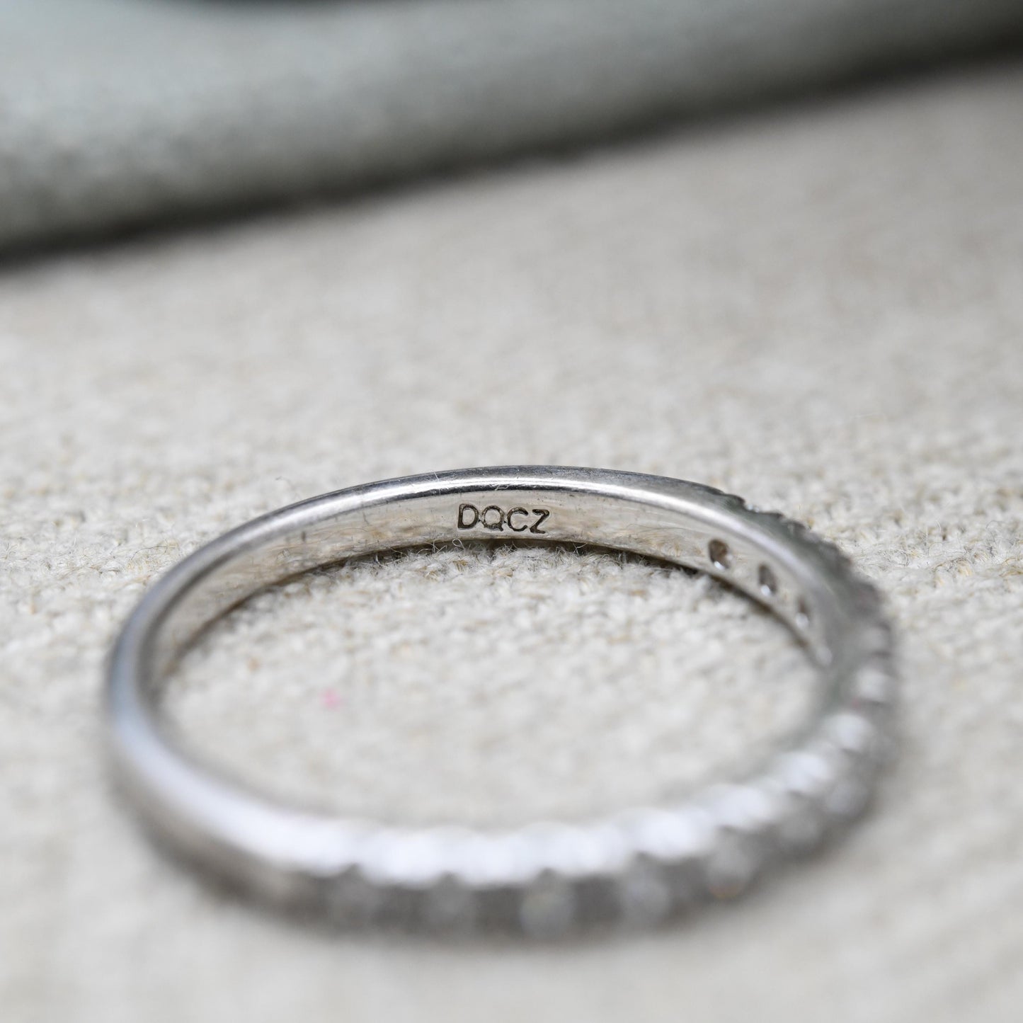 Vintage Sterling Silver DQCZ Half Eternity Ring - Clear Stone Eternity Band | UK Size - O | US Size - 7 1/4