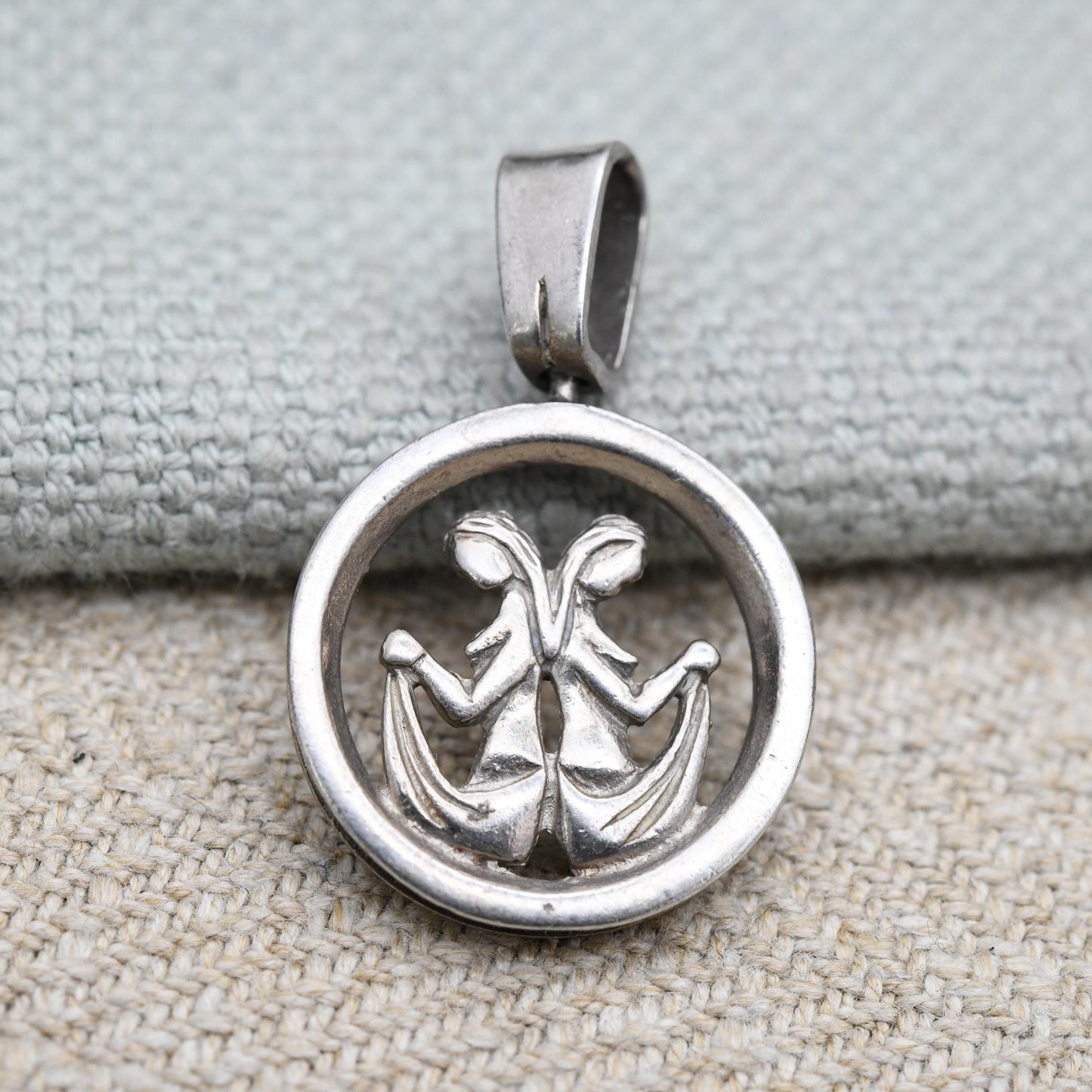 Vintage Sterling Silver Gemini Pendant - Twin Women | Astrological | Zodiac Star Sign Symbol | May June Birthday Gift
