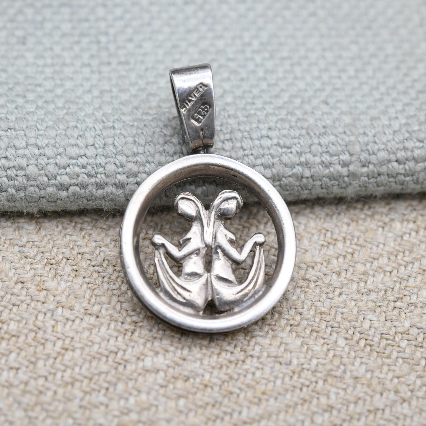 Vintage Sterling Silver Gemini Pendant - Twin Women | Astrological | Zodiac Star Sign Symbol | May June Birthday Gift