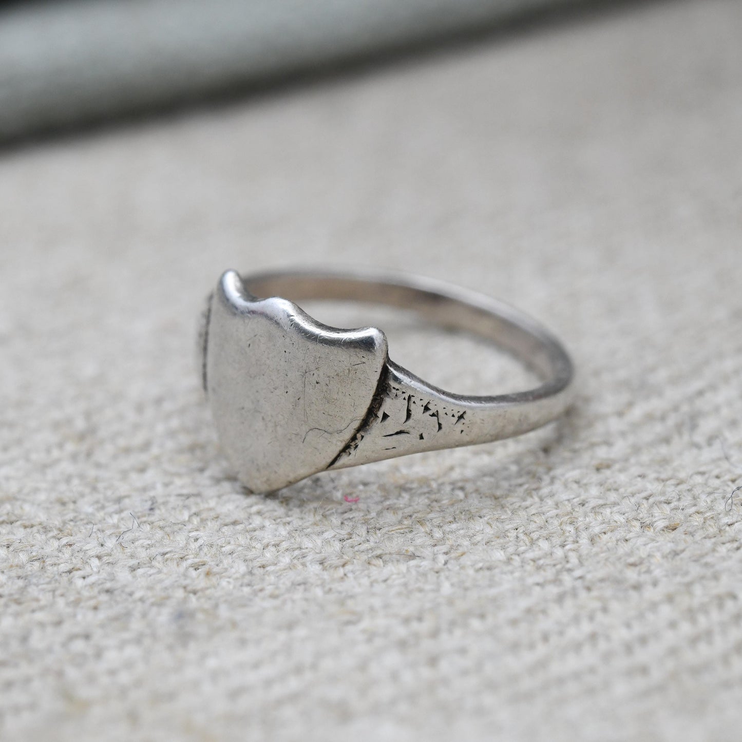 Antique Sterling Silver Shield Signet Ring c. 1910s - Small Size | Unisex Pinkie Ring | UK Size - K | US Size - 5 1/4