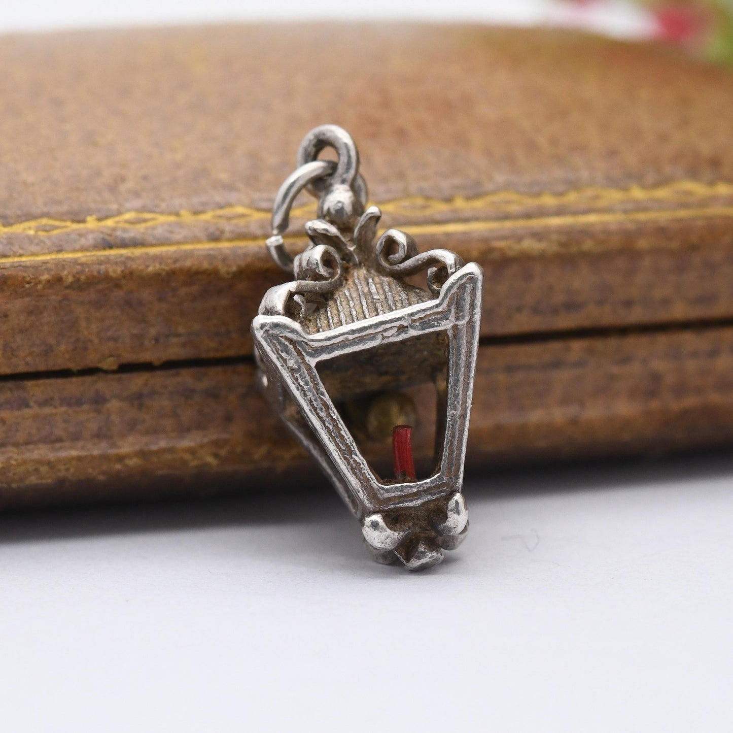 Vintage Sterling Silver Hanging Lamp Charm Pendant - Old Fashioned Lamp | Victorian Light | Gift for Charm Bracelet Necklace