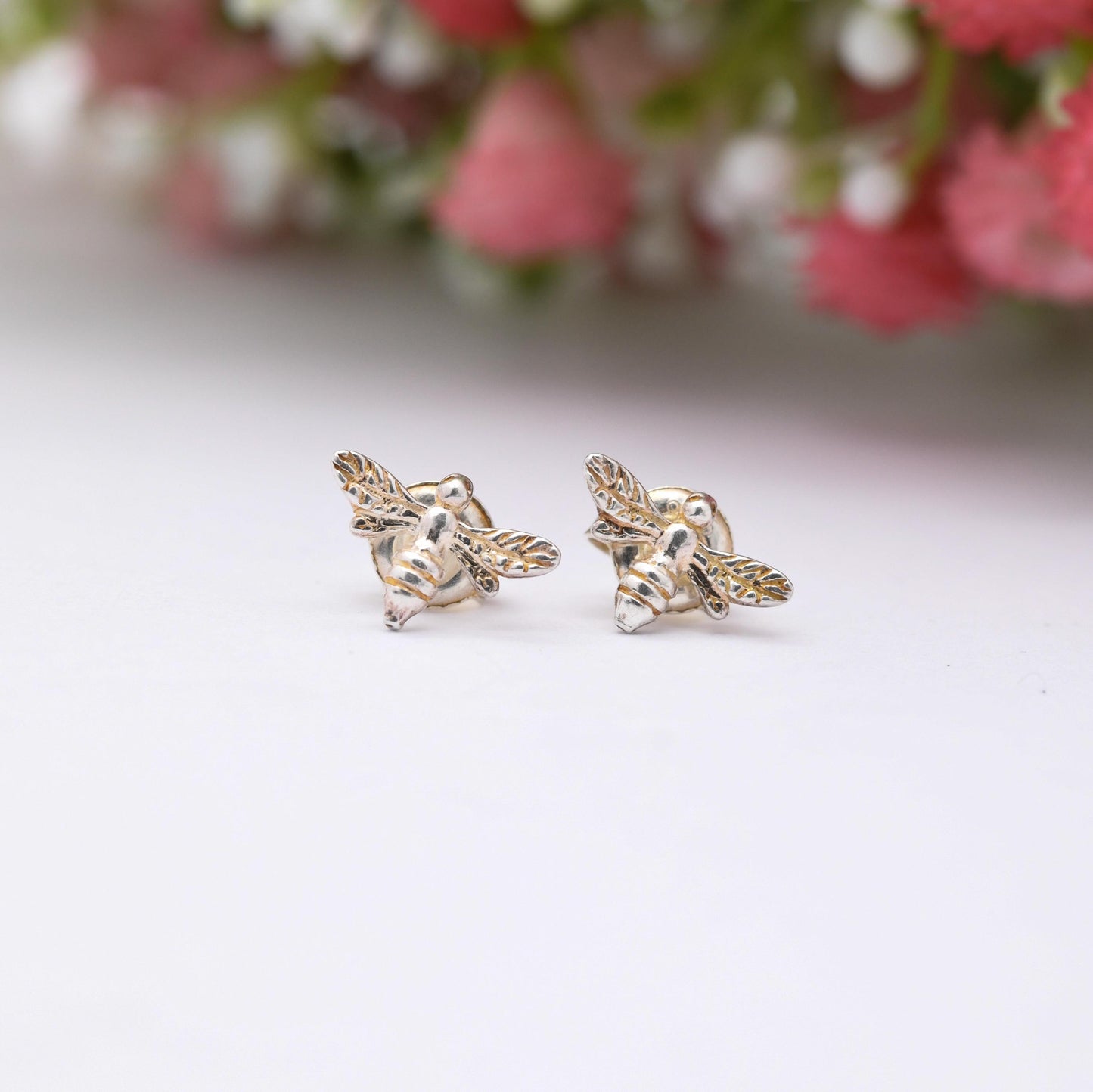 Sterling Silver Bumble Bee Stud Earrings - Bee | Insect Jewellery | Bee Earrings | Studs | Butterfly Clasp