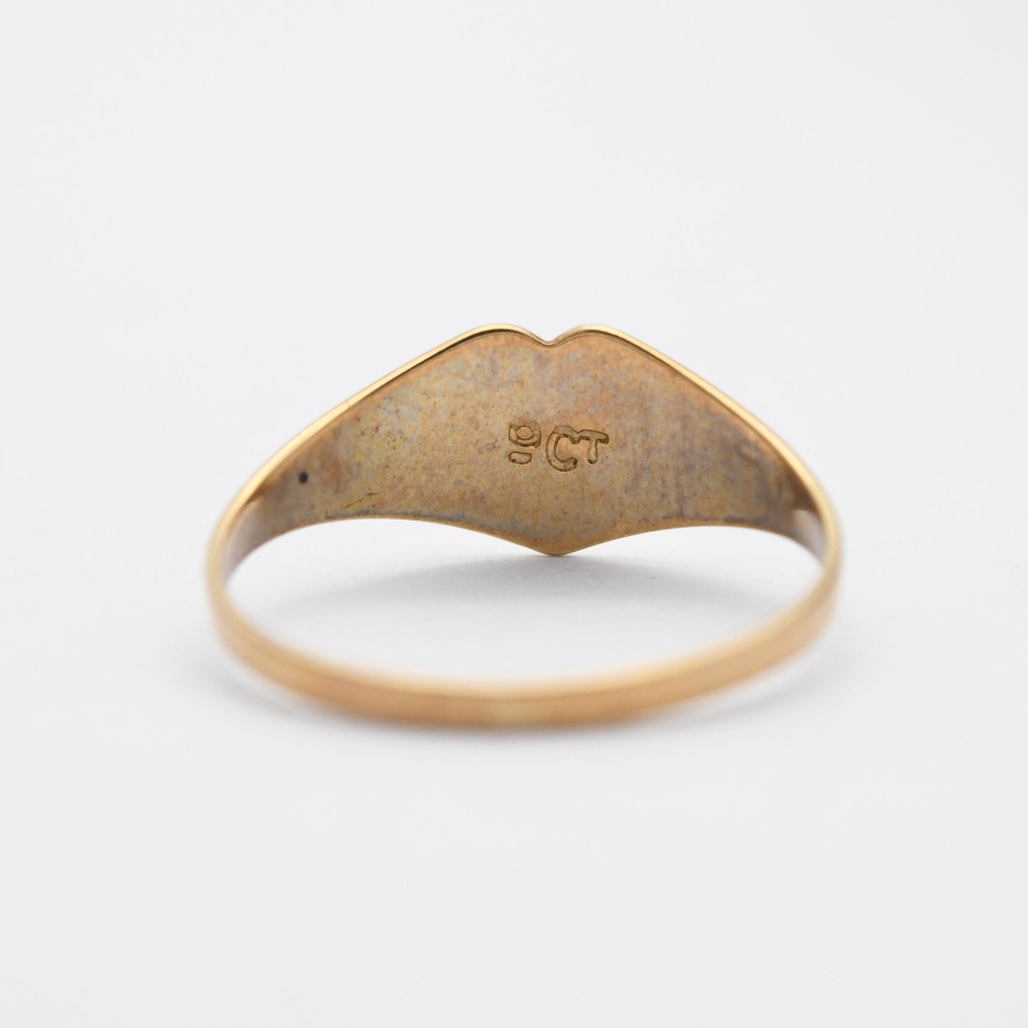 Vintage 9ct Gold Heart Signet Ring - Scrolling Pattern | Solid Gold Jewellery Unisex Pinkie | UK Size - H 1/2 | US Size - 4 1/4
