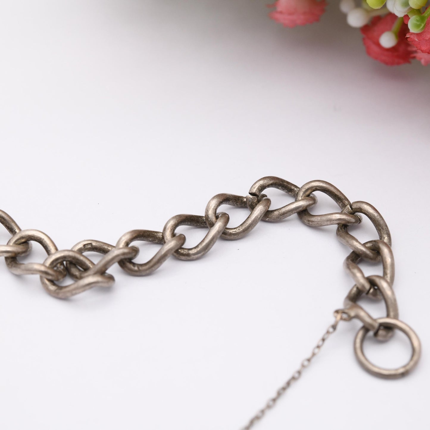 Vintage Sterling Silver Heart Padlock Clasp Chain Charm Bracelet - Chunky Curb Links with Safety Chain | Love Heart Clasp