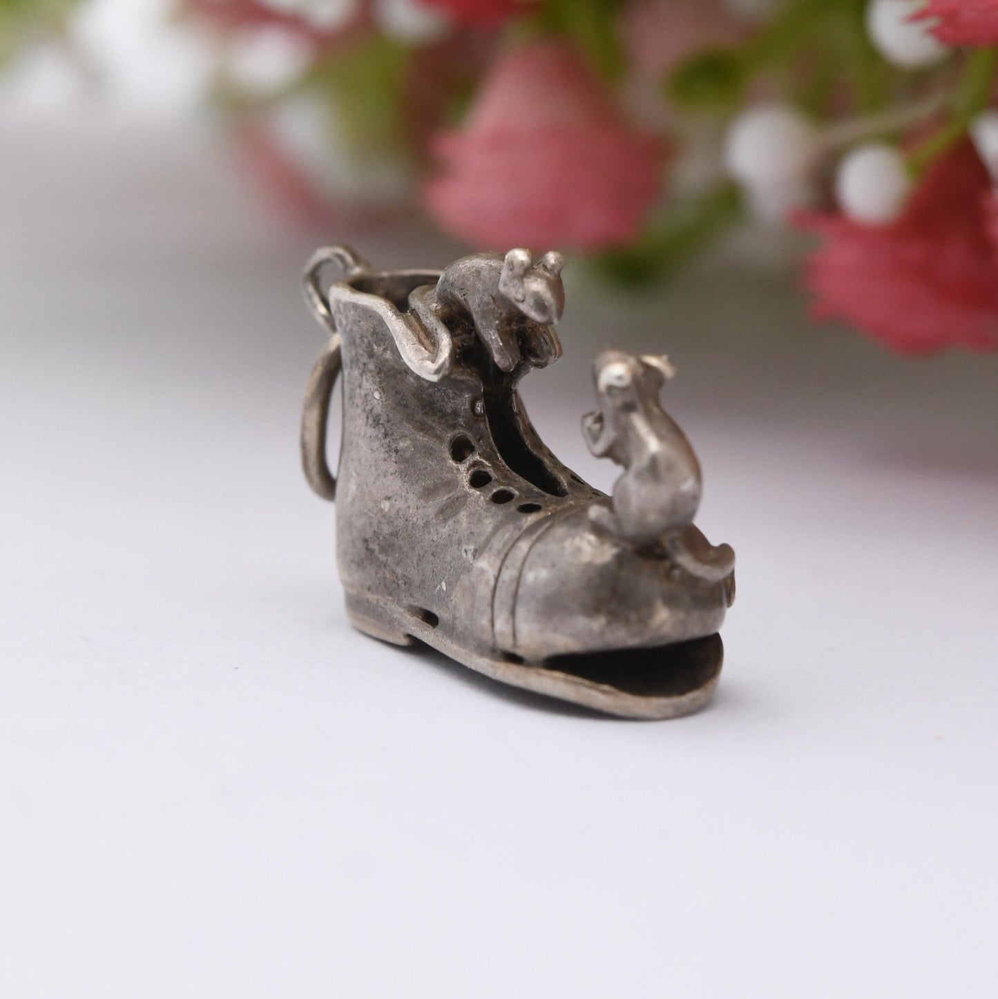 Vintage Sterling Silver Mice and Shoes Charm Pendant - Charming | Old Shoe | Fairytale | Folktale | Gift for Charm Bracelet