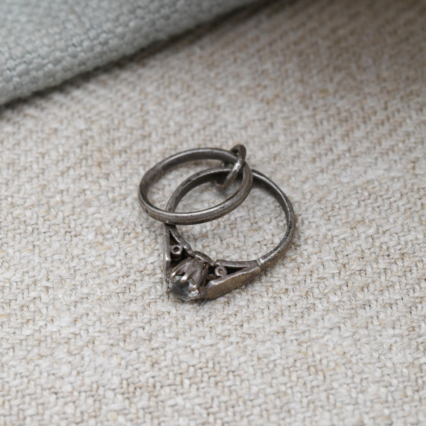 Vintage Sterling Silver Mini Wedding Ring Set Charm Pendant - Engagement Ring with Wedding Band | Gift for Charm Bracelet