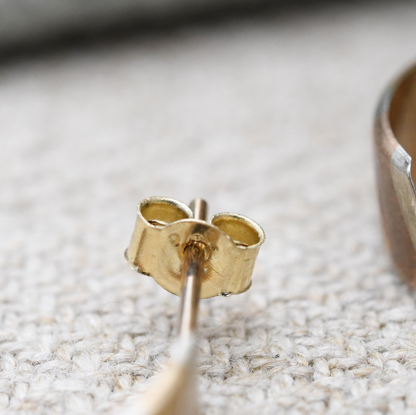 Vintage 9ct Gold Half Hoop Stud Earrings Mid-Century - Semi Circle Shape Big Stud | Solid Gold | Tri Colour | with Butterfly Backs