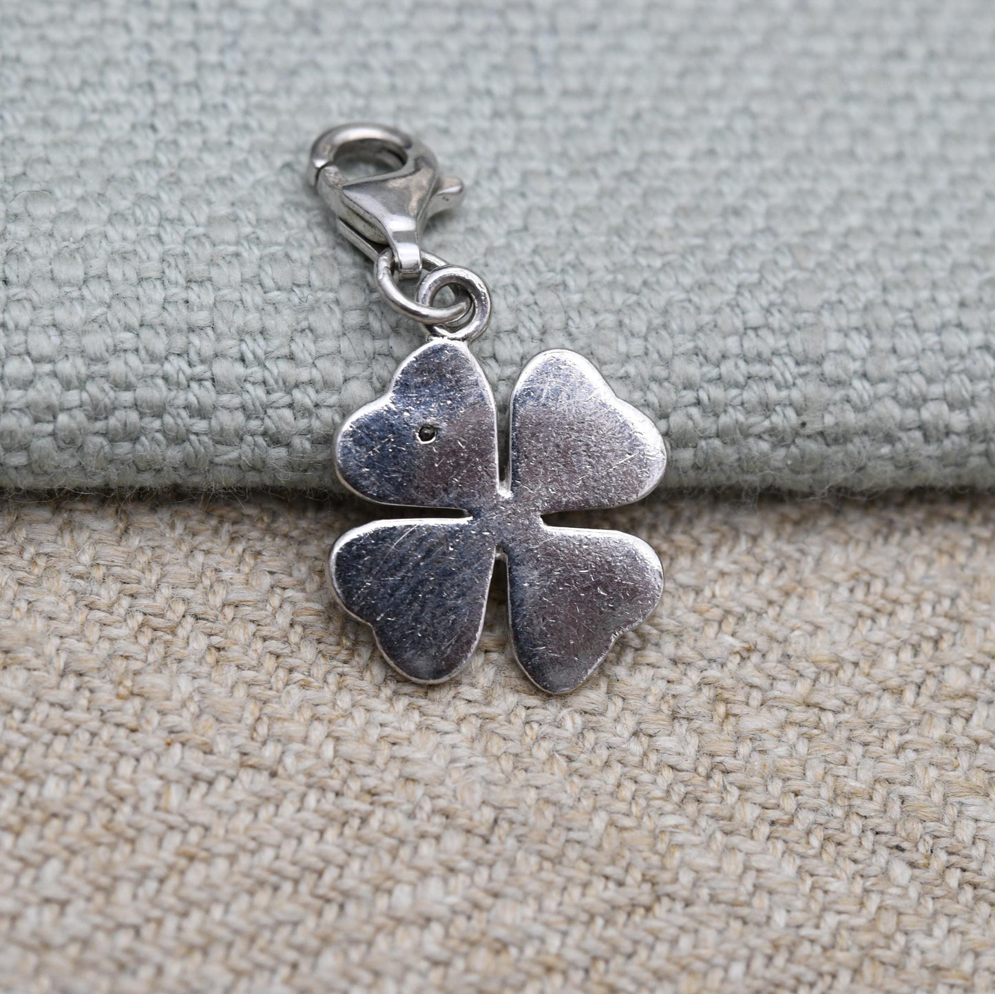 Vintage Sterling Silver Shamrock Clear Stone Charm Pendant - Three Leaf Clover Shape | Irish Gift | Pendant for Necklace