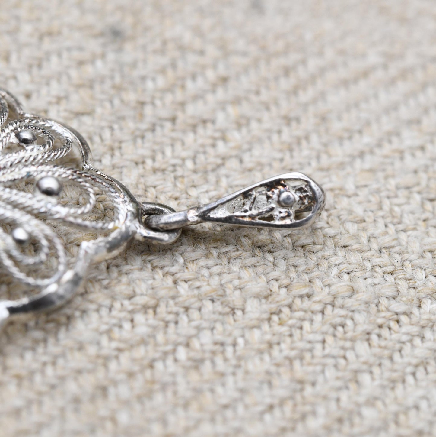 Vintage Sterling Silver Filigree Pendant Necklace - Ornate Openwork | Floral Diamons Shape | Filigree Design | Gift for Pendant Necklace