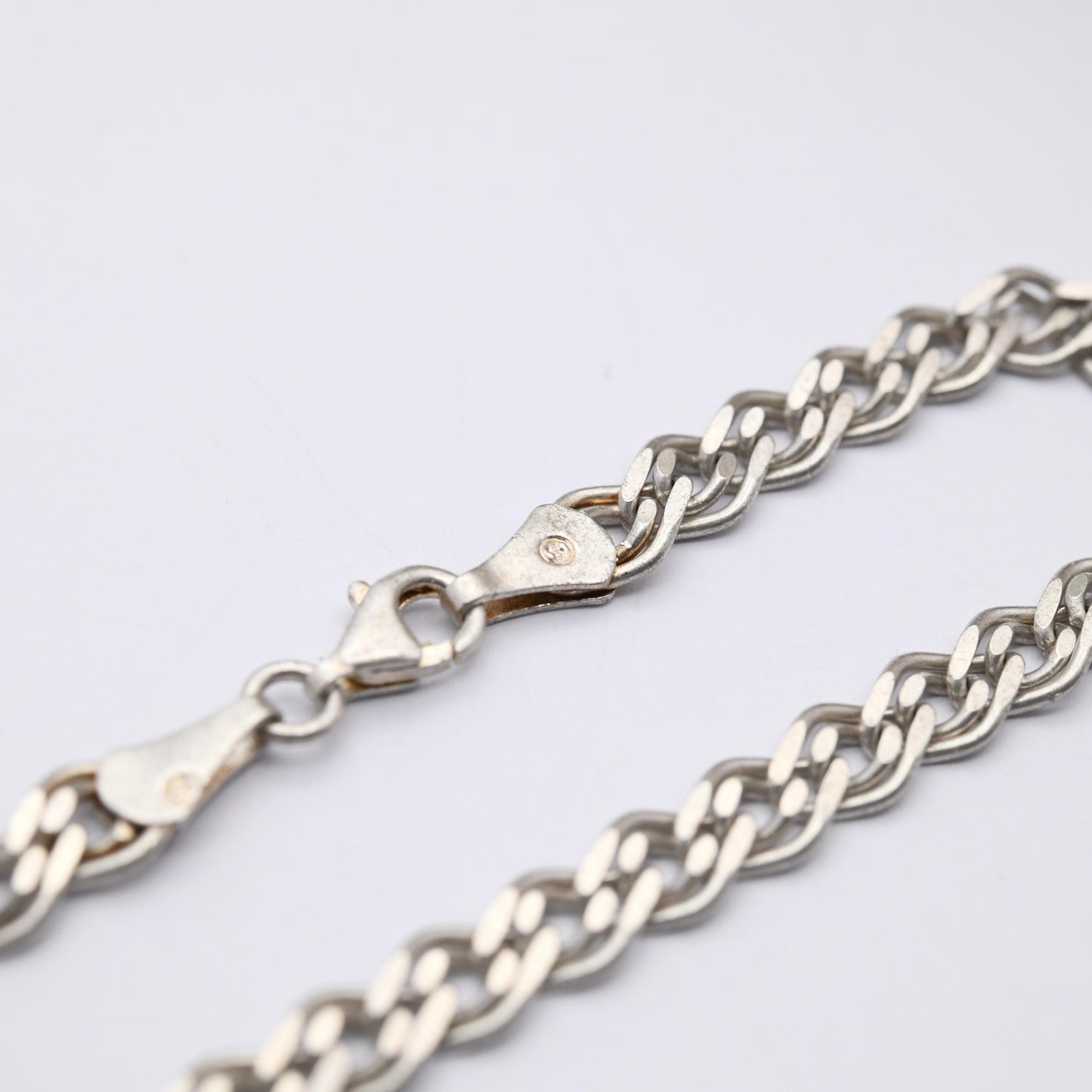 Vintage Sterling Silver Chain Bracelet - Double Flat Curb Links | Unisex | Gift