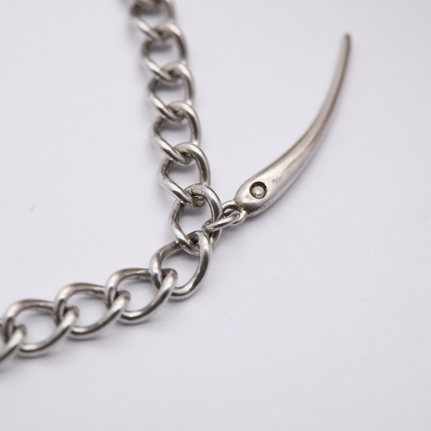 Vintage Sterling Silver and Diamond Love Hearth Wishbone Chain Bracelet - Rounded Curb Links | Charm Bracelet