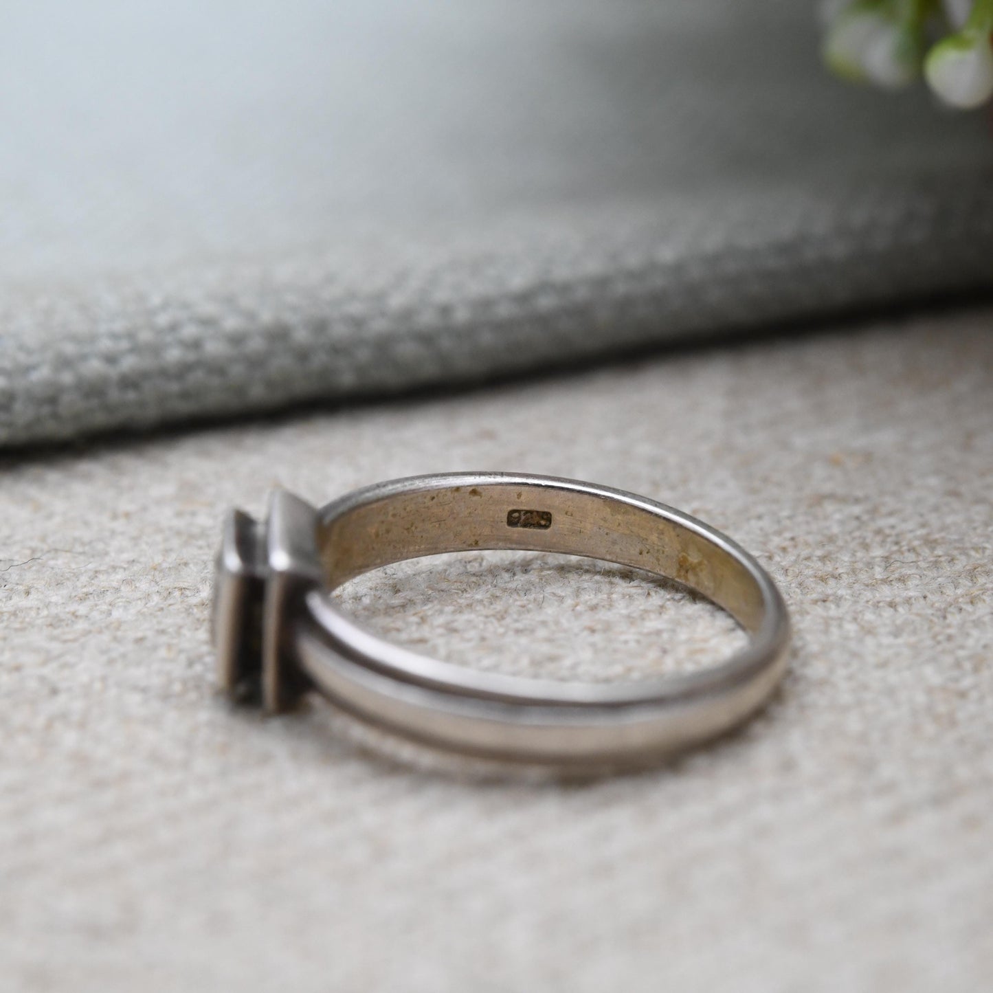 Vintage Sterling Silver Clear Stone Solitaire Ring - Square White Stone | Bezel | UK Size - M | US Size - 6 1/4
