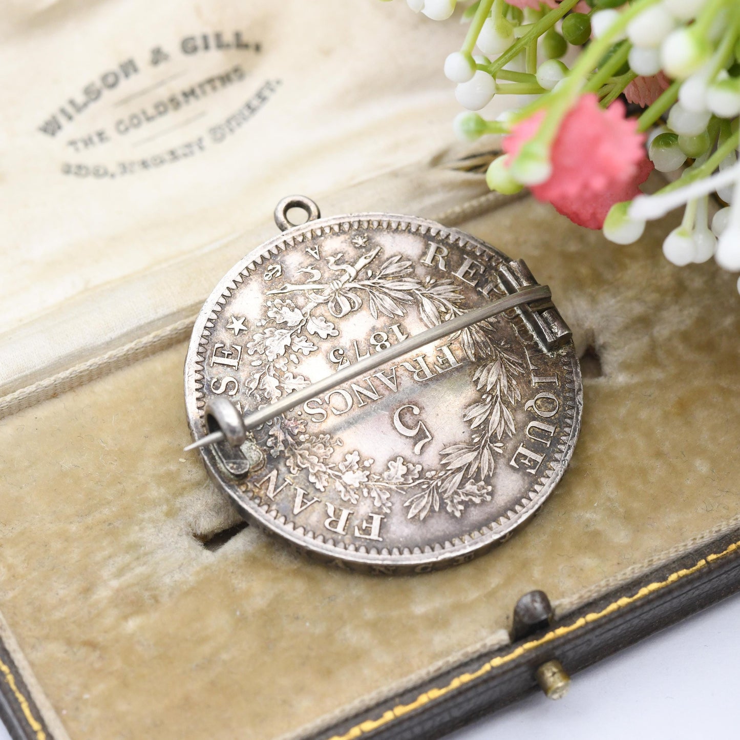 Antique Silver 5 Francs French Coin Brooch - Hercules Liberty Equality Fraternity | Collectable Silver Coin Jewellery