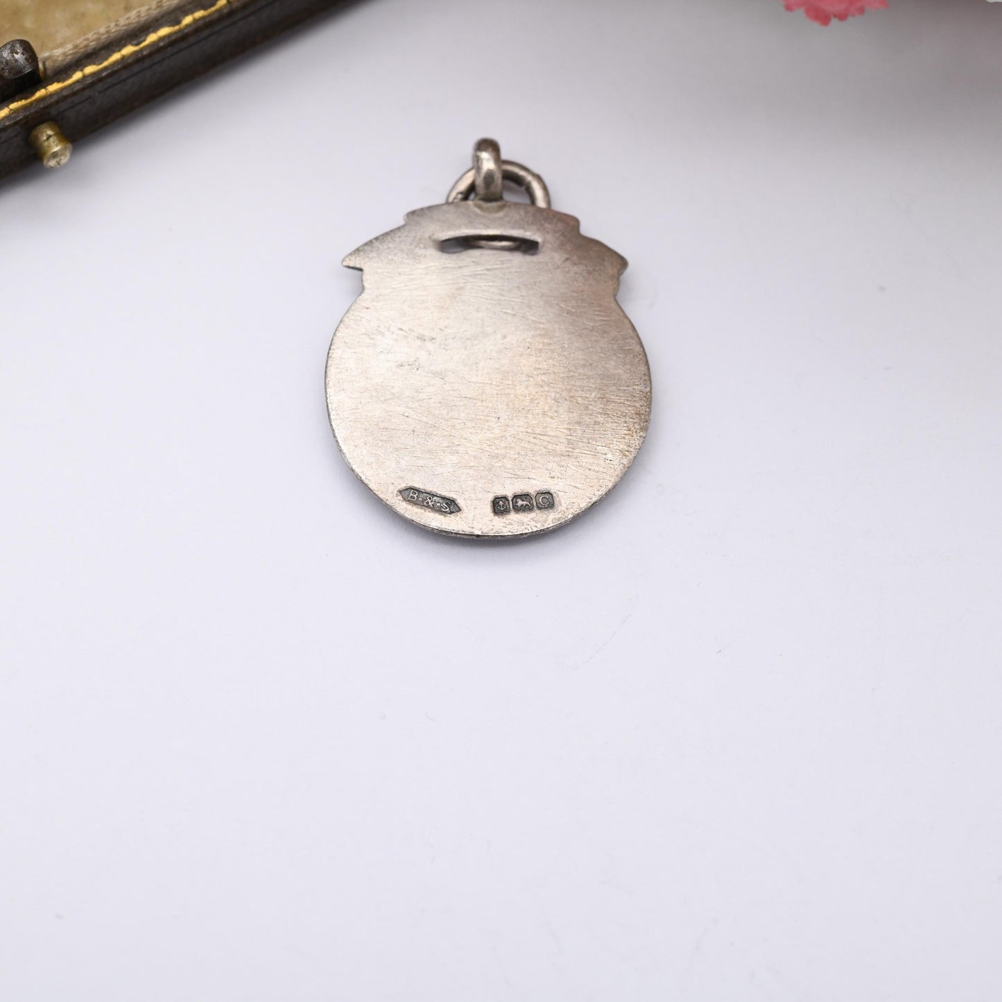 Vintage Sterling Silver Watch Fob Pendant with Rose Gold Front 1927 - with Blue Enamel | Blank for Engraving | UK Hallmarks