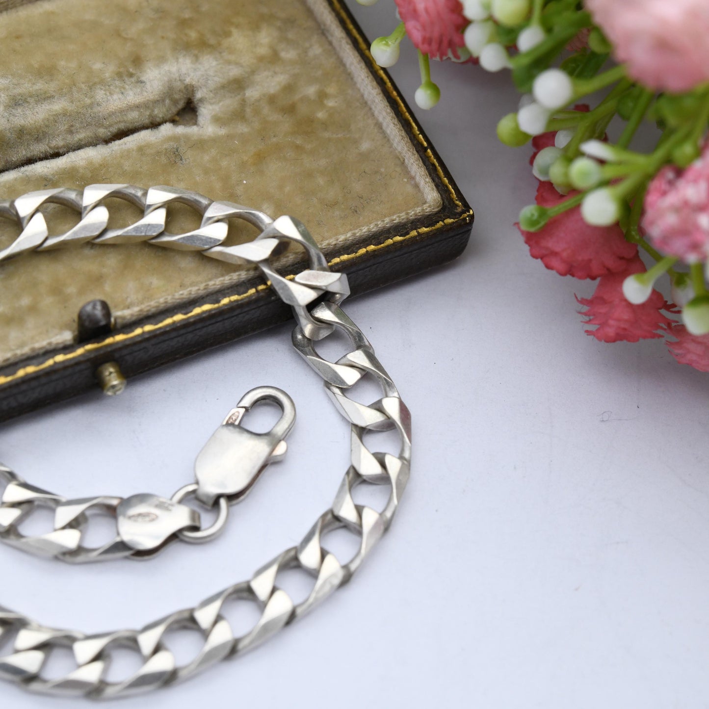 Vintage Sterling Silver Curb Link Chain Bracelet - Curb Bracelet | Gift for Boyfriend | Gift for Brother