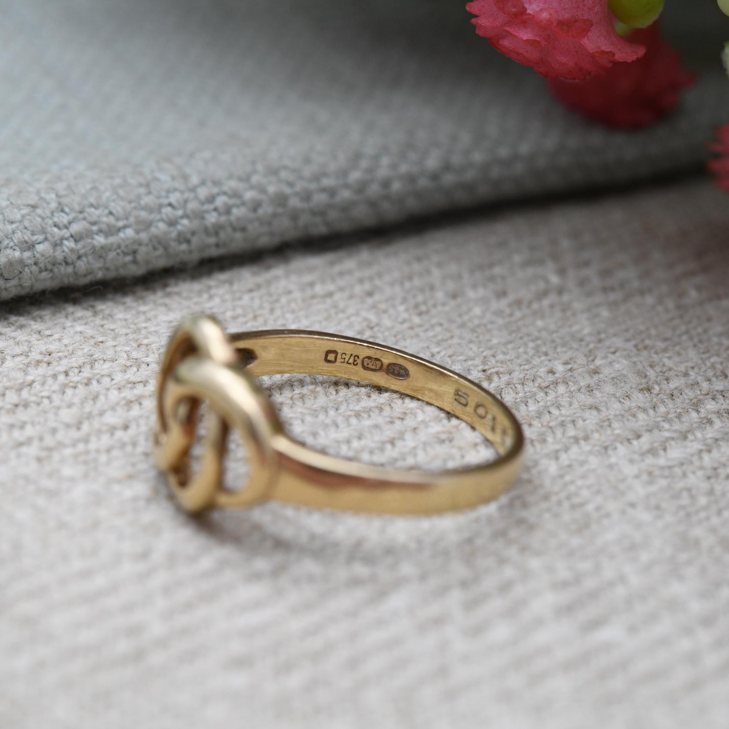 Vintage 9ct Gold Openwork Knot Ring - 1990's Woven Band Rope Twist | Y2K Jewellery Unisex Gift | UK Size - O | US Size - 7 1/4