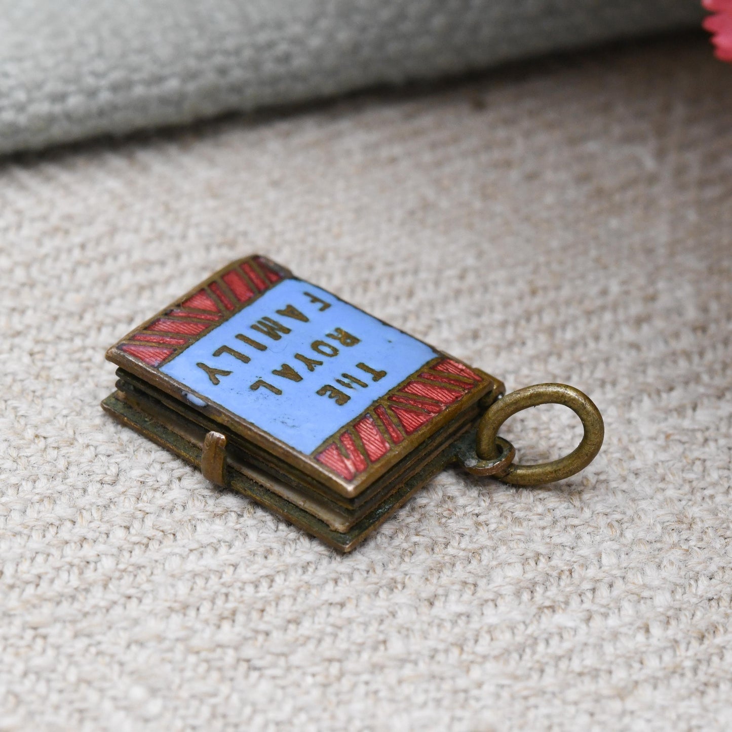 Antique Edwardian The Royal Family Souvenir Photograph Book Pendant Charm c. 1900s - Red and Blue Enamel Colourful Bright Locket