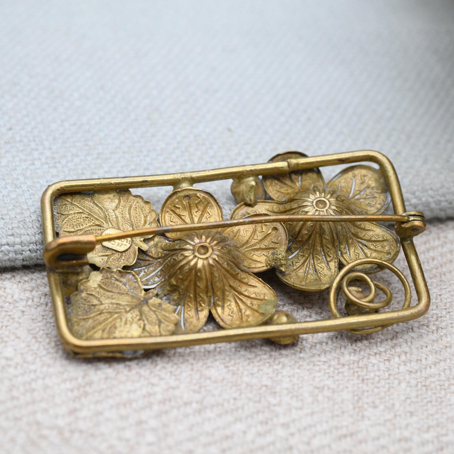 True Vintage Czech Crystal Brooch Pink Flowers c. 1930s with Uranium Glass