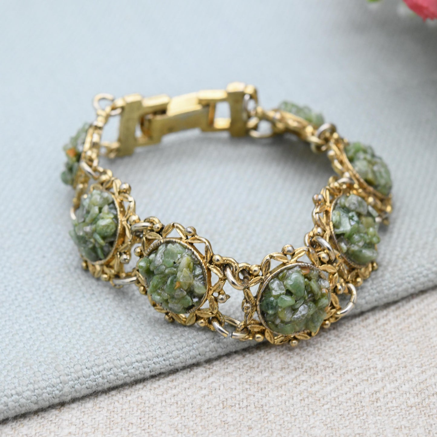 Vintage Jem 73 Gemstone Chip Panel Bracelet c. 1970s Costume Jewellery