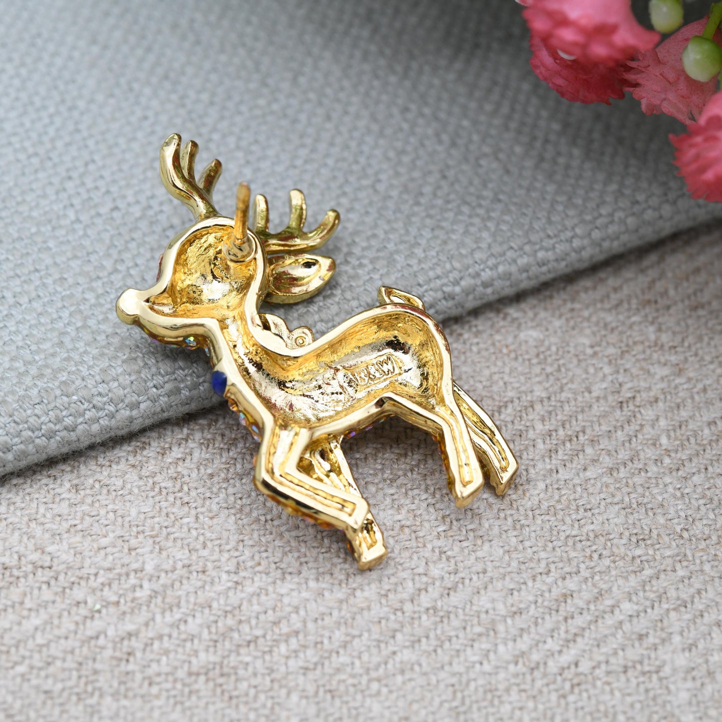Butler & Wilson Reindeer Pin with Colourful Austrian Crystals and Enamel - Christmas Party Jewellery