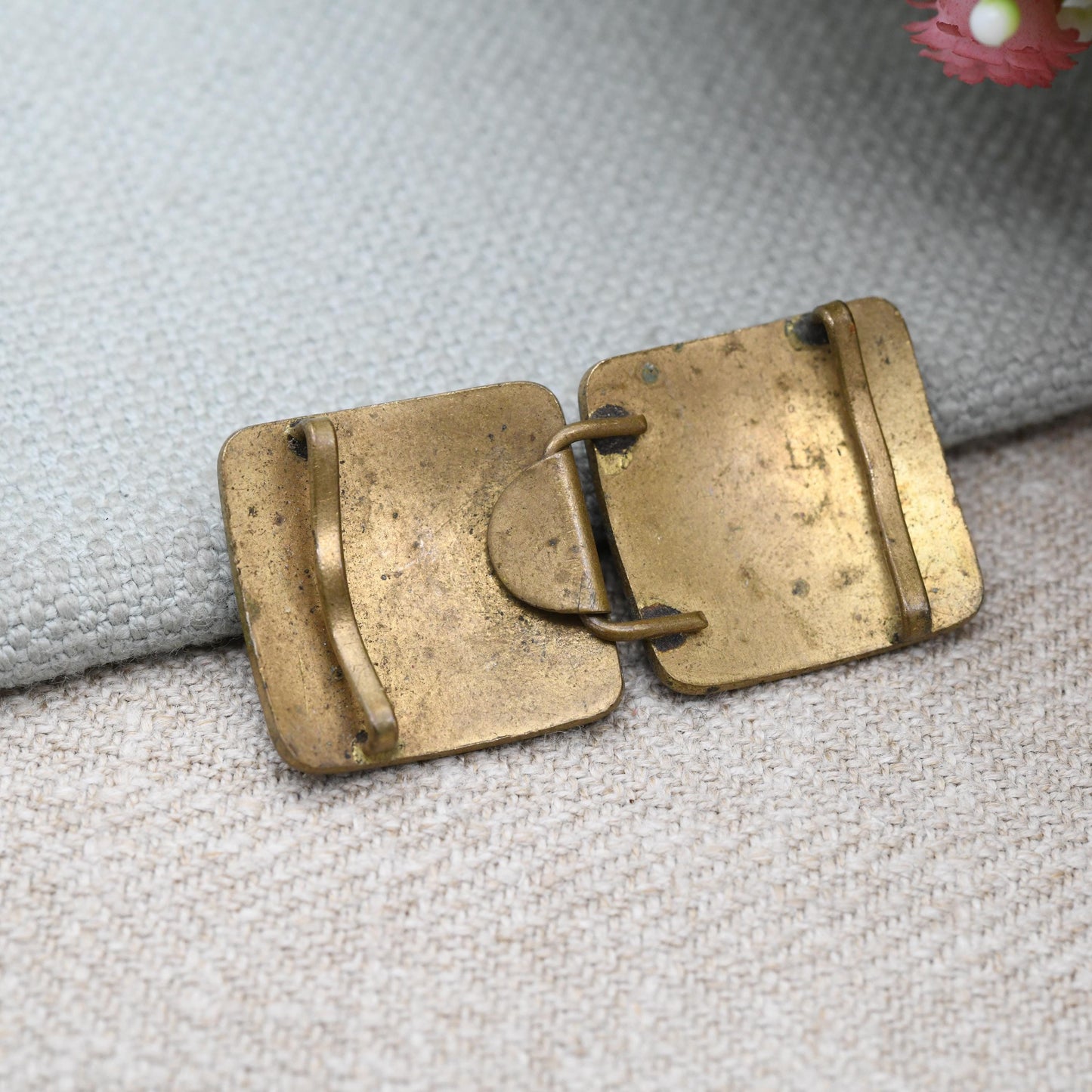 Art Deco Enamel Floral Belt Buckle c. 1930s True Vintage - Ornate Flower Design on Brass