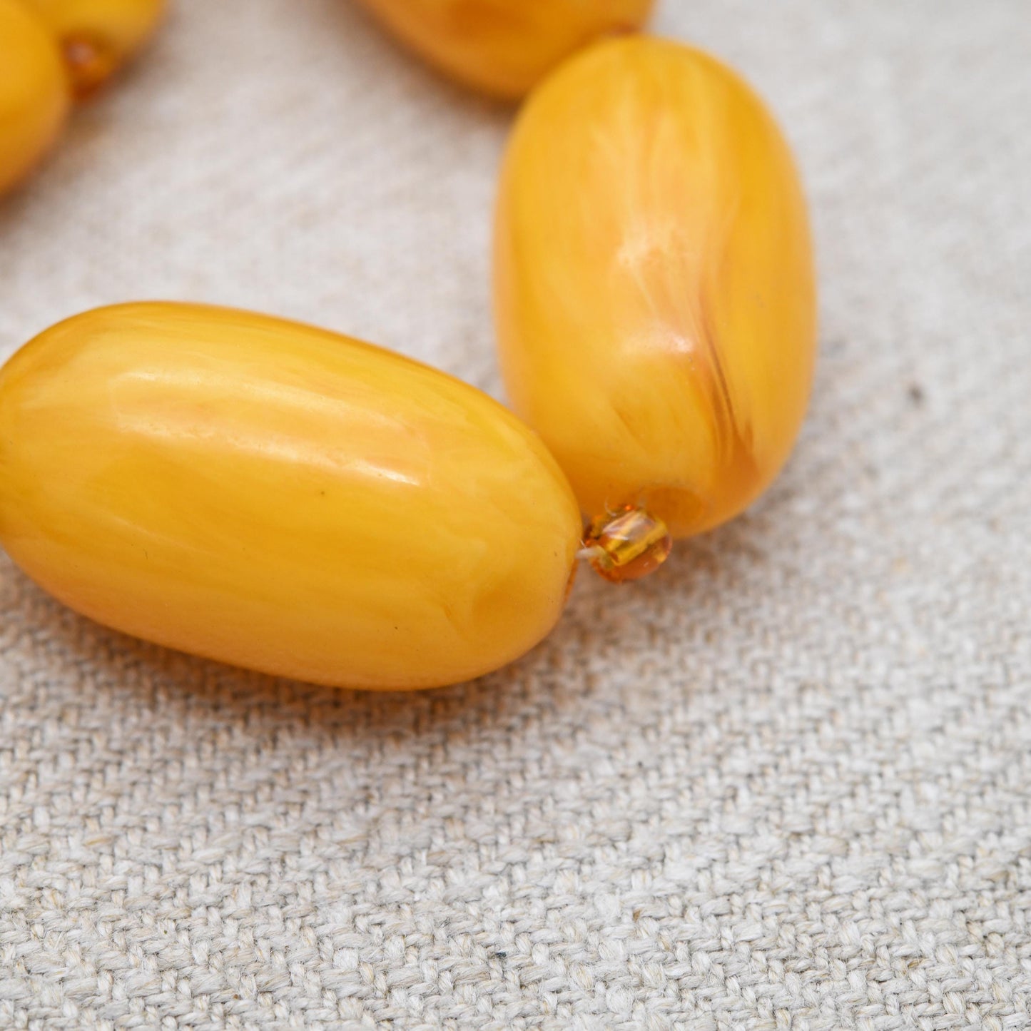 Vintage Butterscotch Bakelite Bead Necklace c. 1930s - Graduated Egg Yolk Yellow with Spacers
