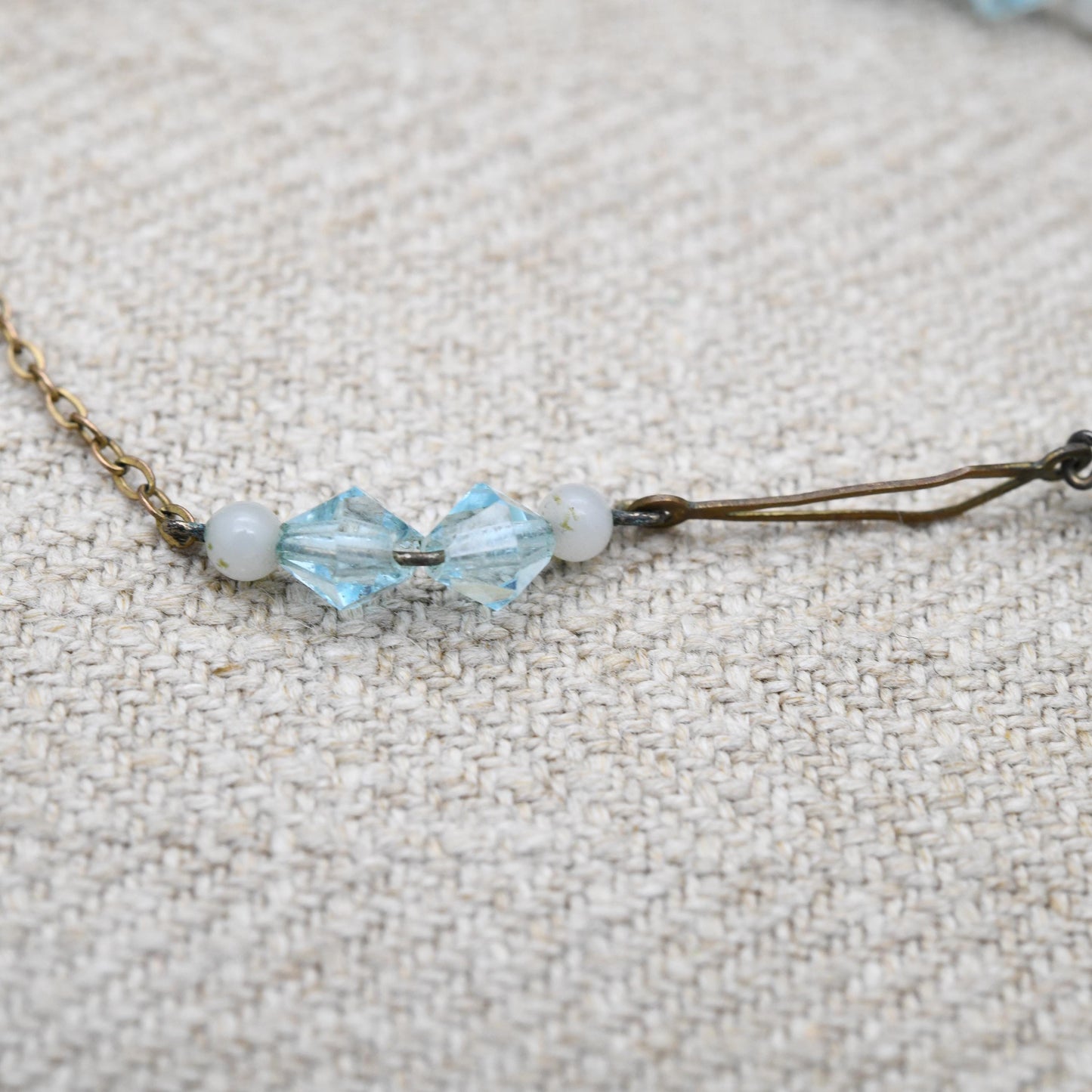 Antique Art Deco Blue Glass Drop Pendant Necklace c. 1920s