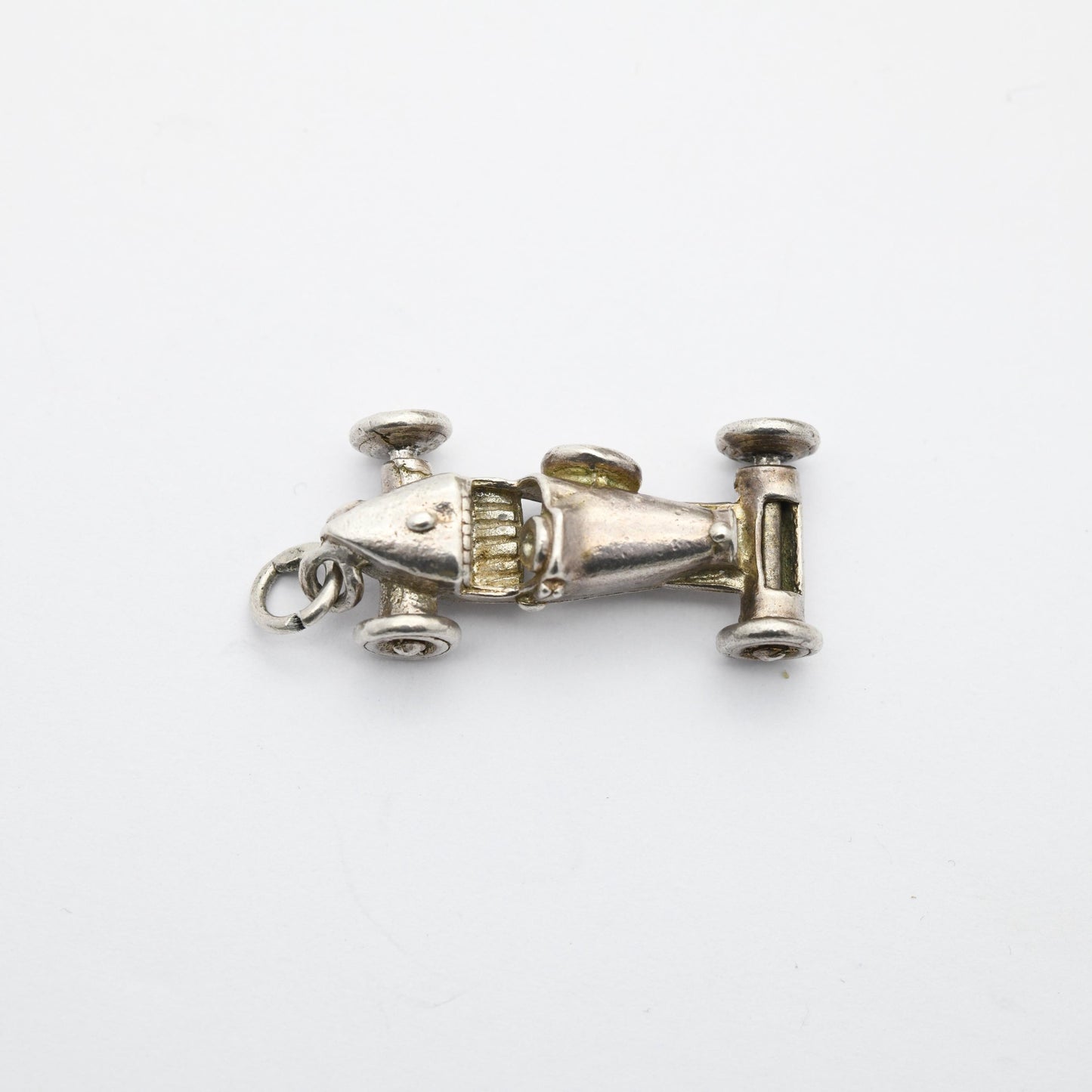 Vintage Sterling Silver Old Race Car Charm Pendant - Formula 1 Car Charm | Moving Wheels | Gift for Charm Bracelet