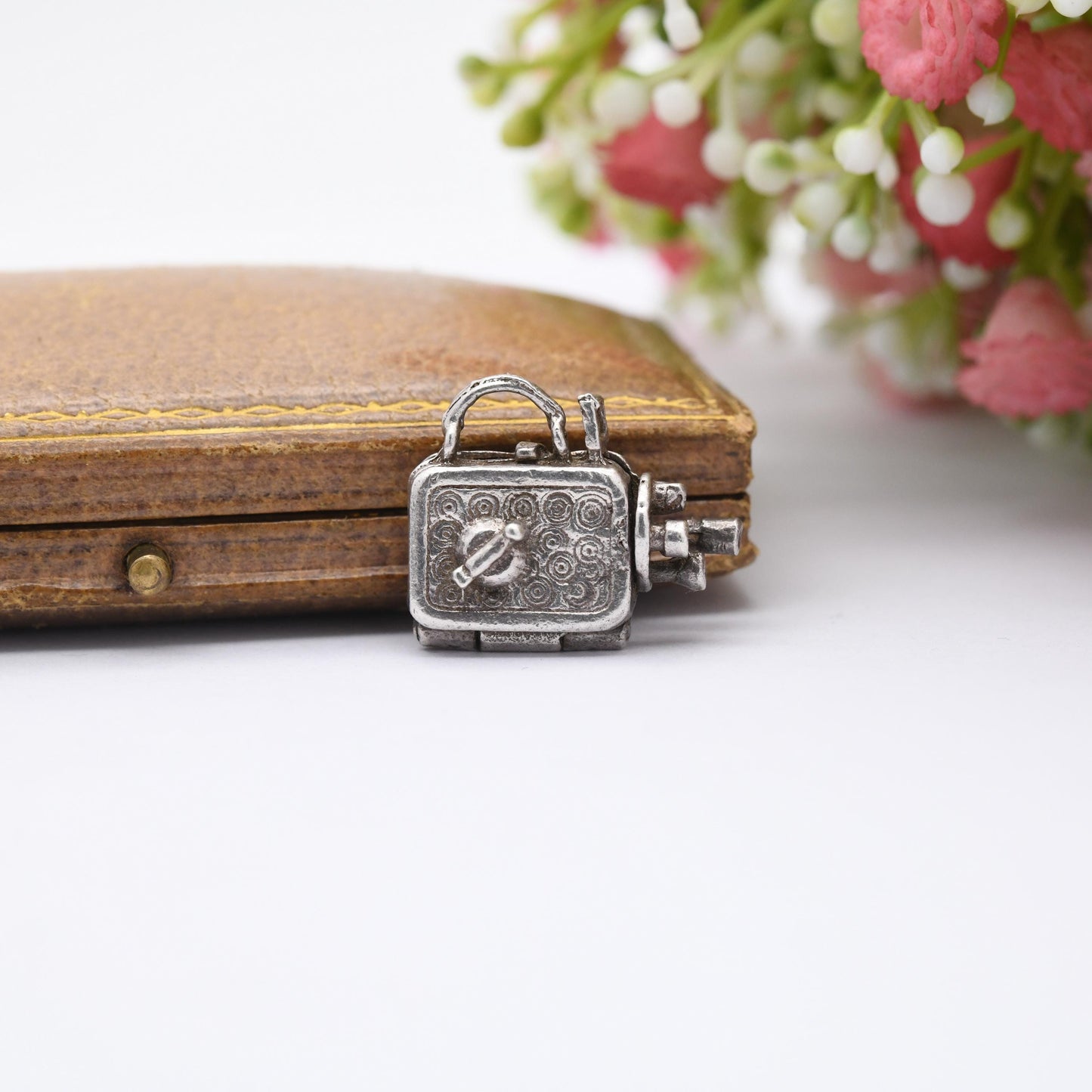 Vintage Silver Opening Film Camera Charm Pendant - Sunbathing Lady | Humorous Message | Gift for Charm Bracelet