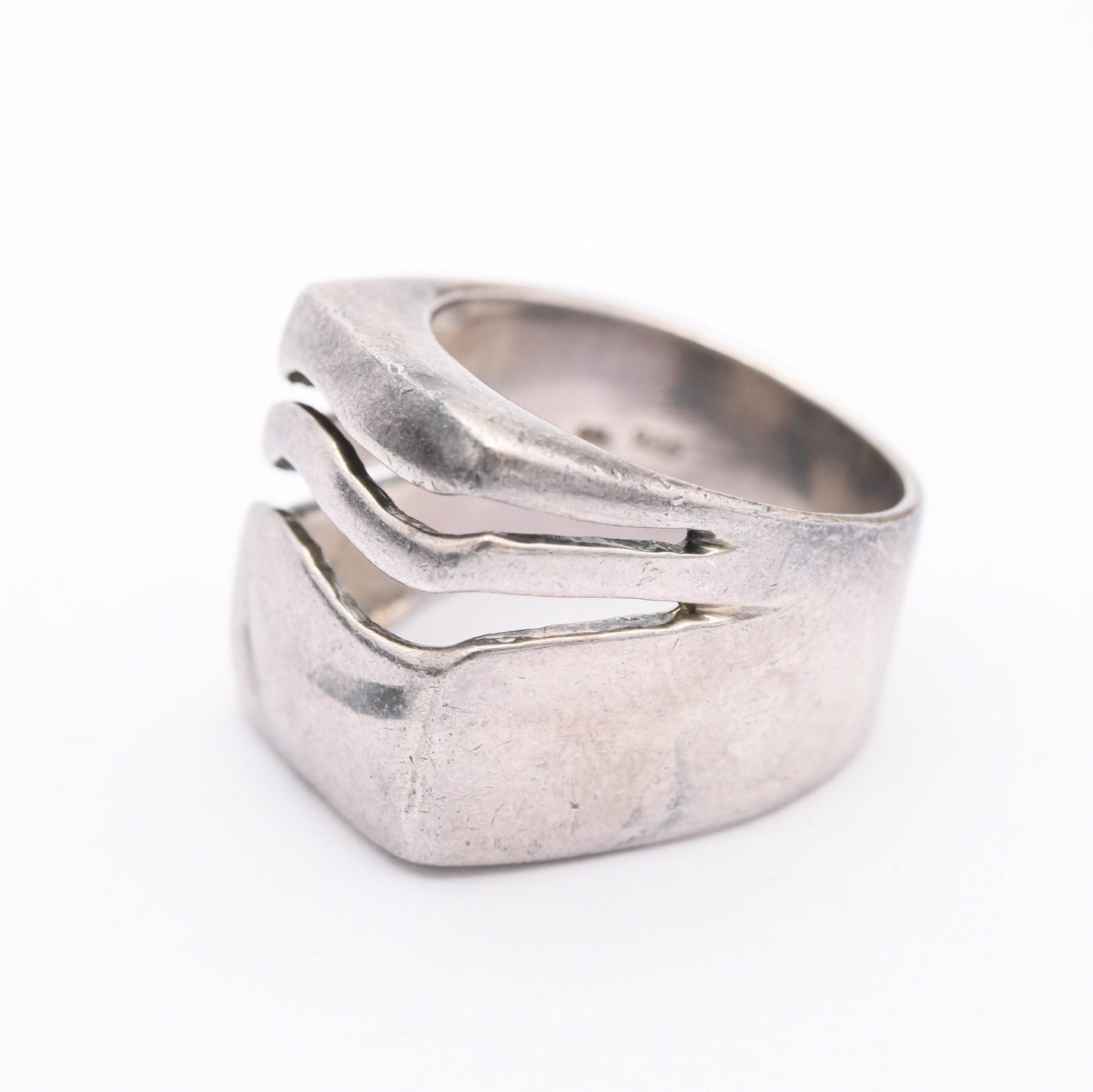 Vintage Sterling Silver Signet Ring - Chunky | Modernist Style | UK Size - N | US Size - 7
