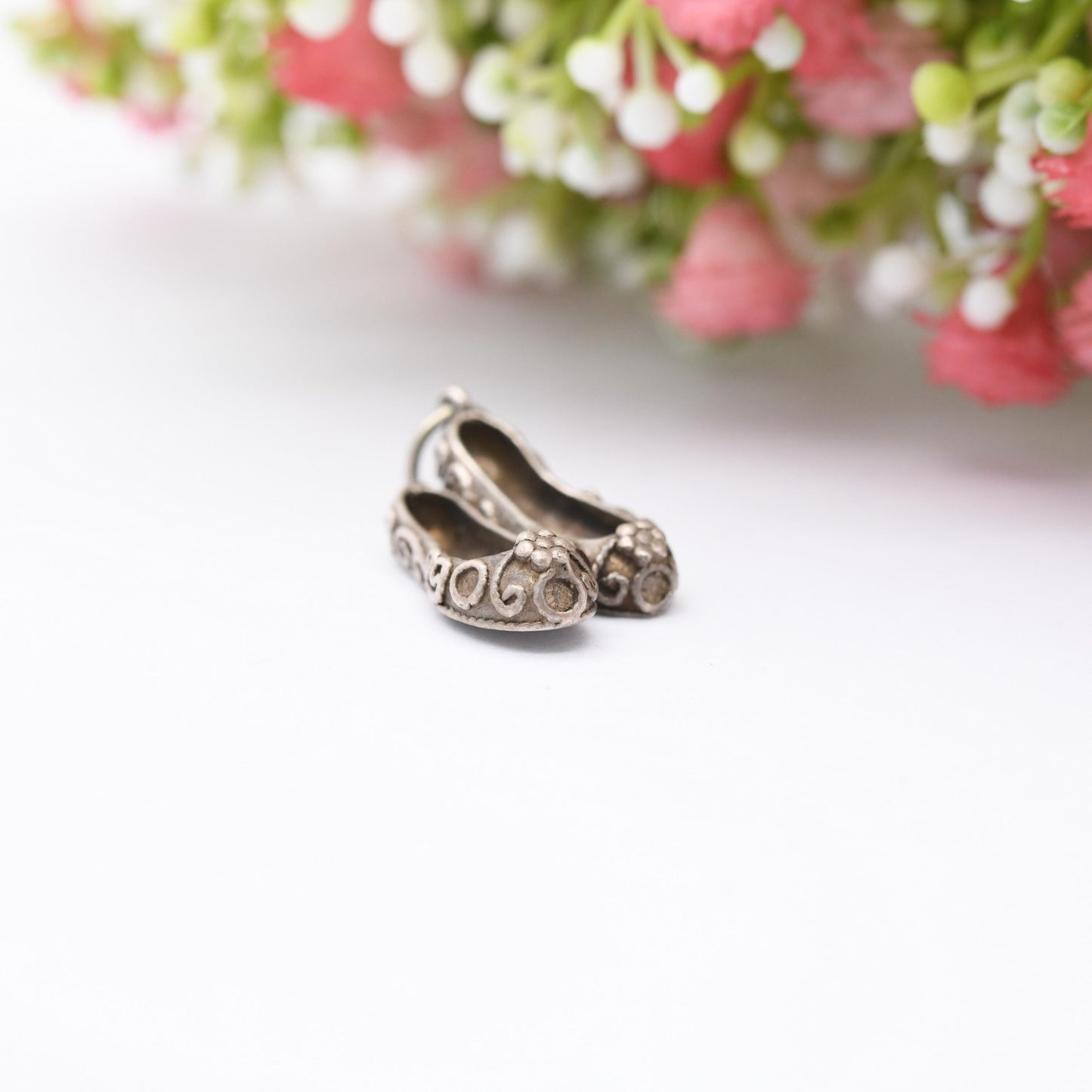 Vintage Sterling Silver and Red Stone Slippers Shoes Charm Pendant - Woman's Shoes | Shoe | Slipper | Gift for Charm Bracelet