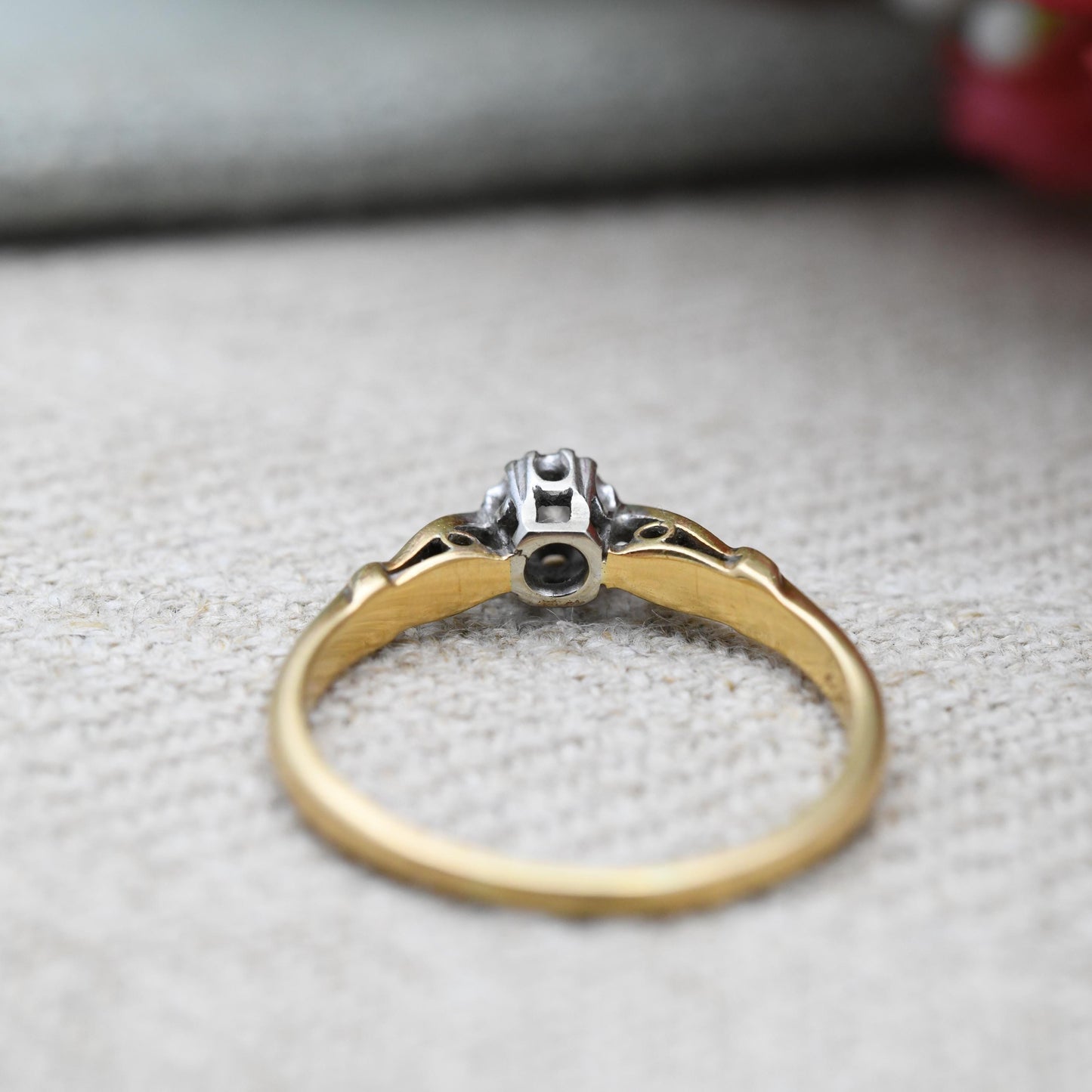 Antique 18ct Gold and Platinum Diamond Solitaire Ring - Classic Engagement Platinum Setting | Small UK Size - L 1/2 | US Size - 6 1/4