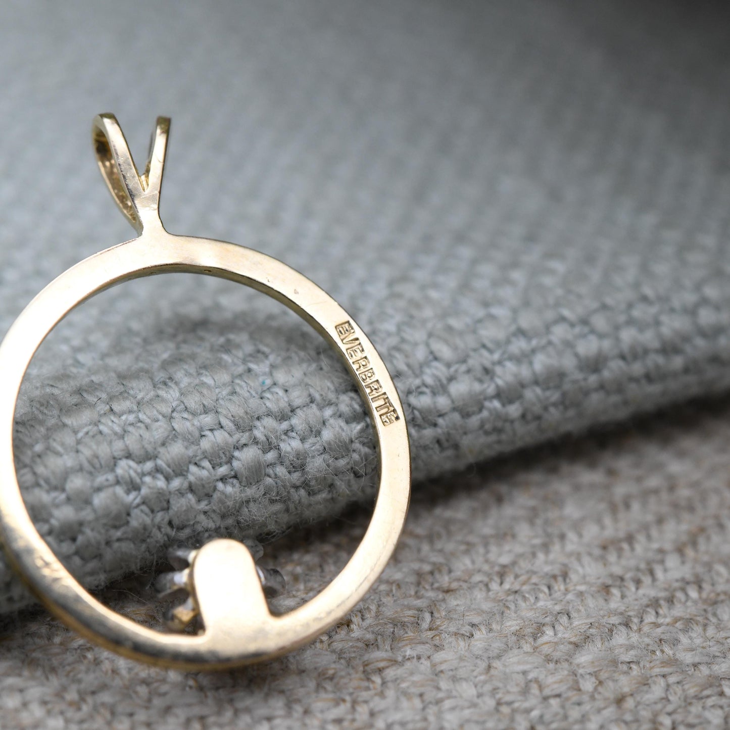 Vintage Everbrite 14ct Gold Diamond Open Circle Pendant - Two Tone Solid Gold Minimalist Jewellery Gift for Her