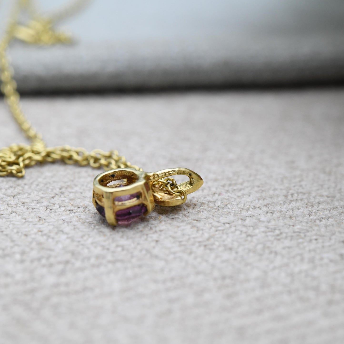 Vintage Kordes and Lichtenfels Rolled Gold Purple Paste Pendant Necklace K&L - Mid-Century German Designer Solitaire Pendant