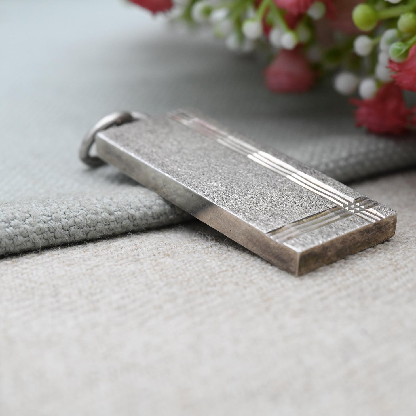 Vintage Sterling Silver Ingot Pendant 1977 - Birmingham Hallmarks | Textured and Geometric Reverse Design | Mid-Century Necklace