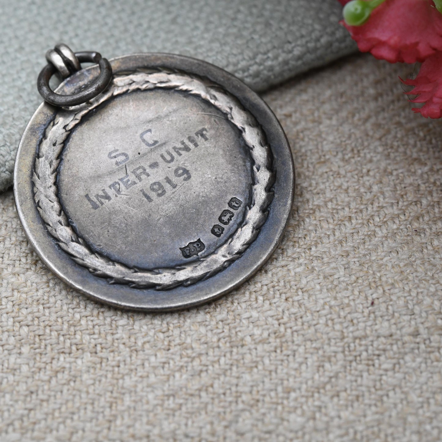 Antique Sterling Silver Antique Football Medal 1918 - Football Relief Scene | Inter-Unit 1919 | Sport Medal | Pendant Fob for Necklace