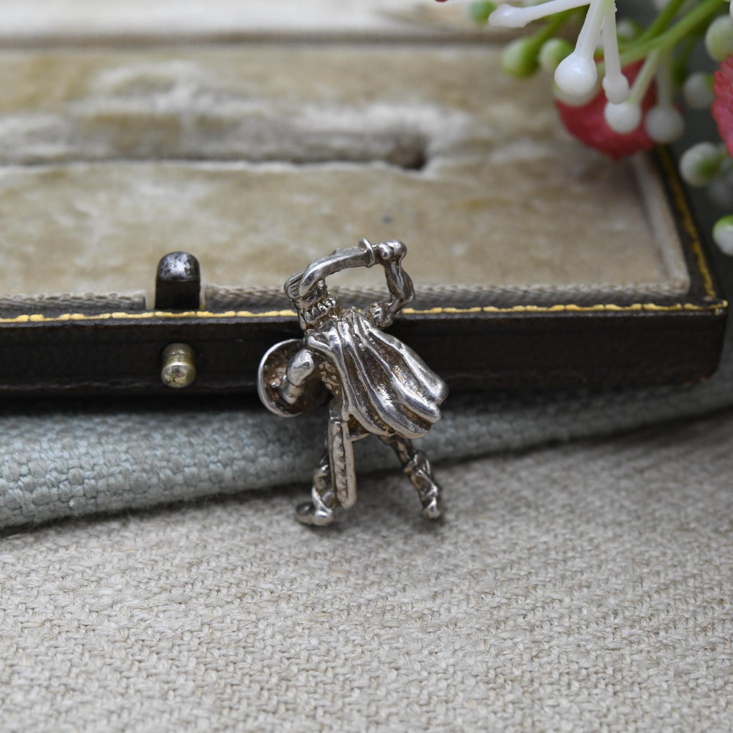Vintage Silver Celtic Knight Charm Pendant - Viking Warrior | Gaul | Fighting Man with Sword and Shield | Gift for Charm Bracelet Necklace
