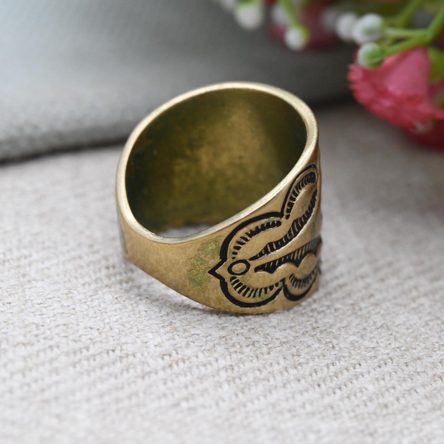 Carolyn Pollack Brass Ring - Wide Band | New Mexico Southwestern Design Old Carlisle Albuquerque | UK Size - P | US Size - 8